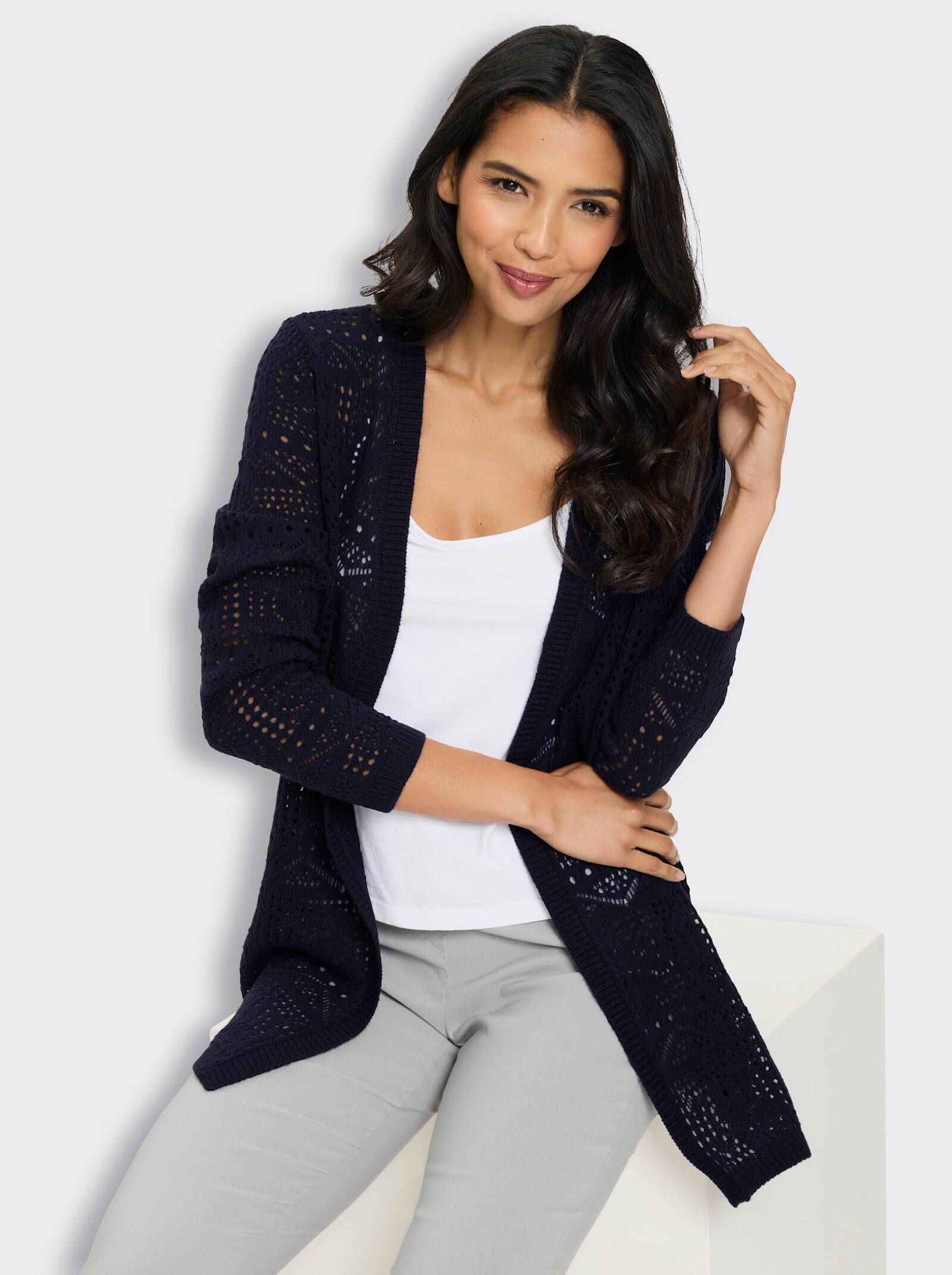 Cardigan in Ajour-Strickmuster - marine