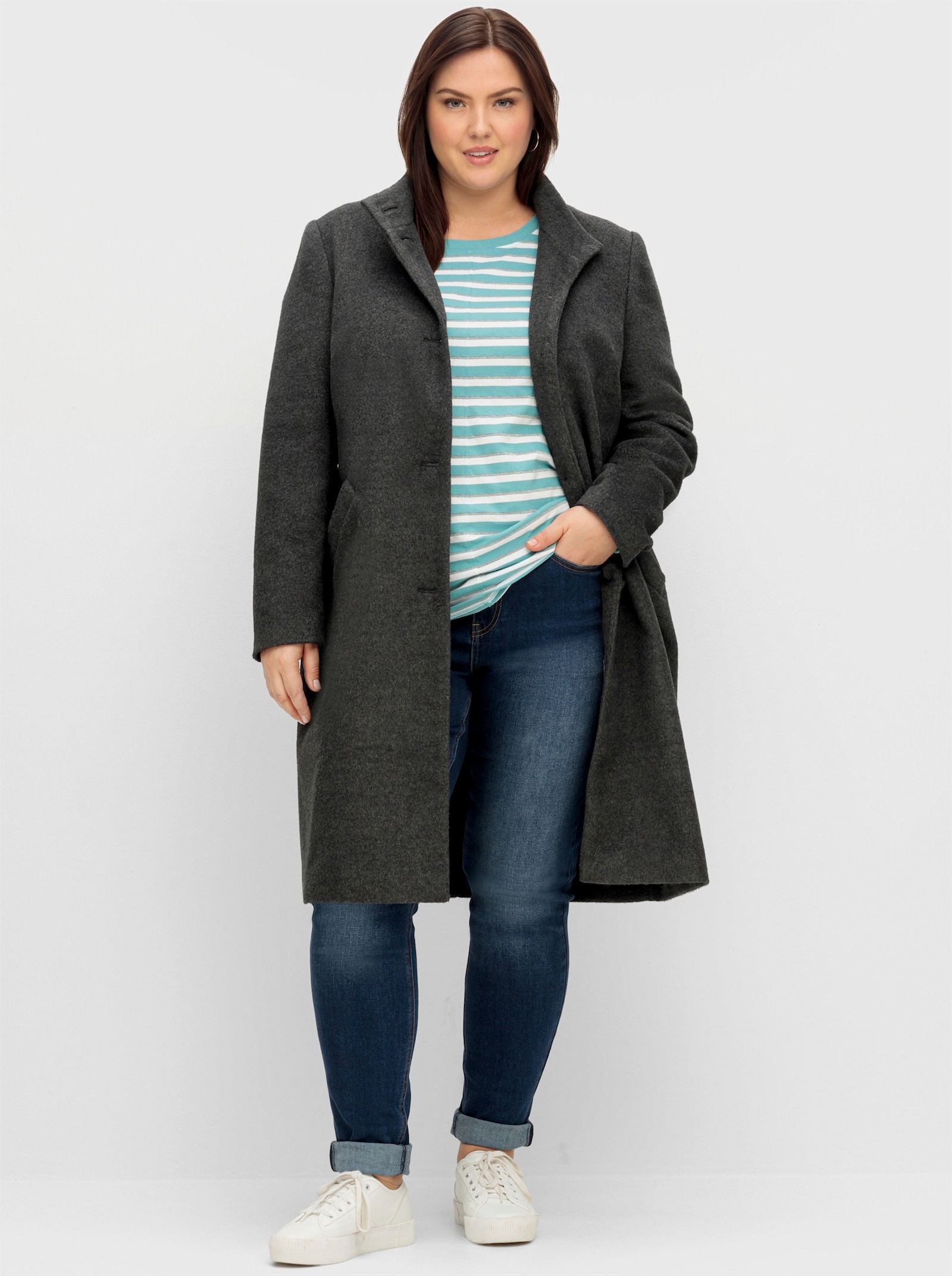 sheego Winterjas met opstaande kraag - antraciet gemêleerd