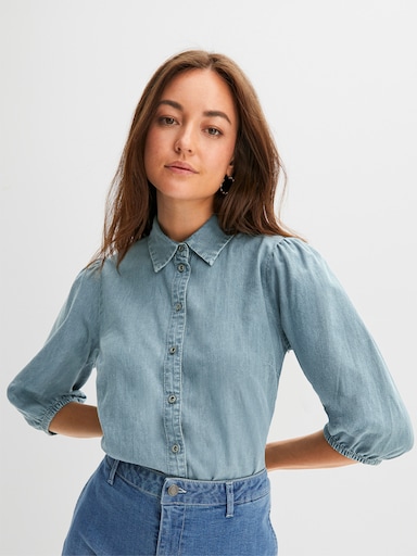 Jeansbluse mit 3/4-Ärmeln - blue-bleached