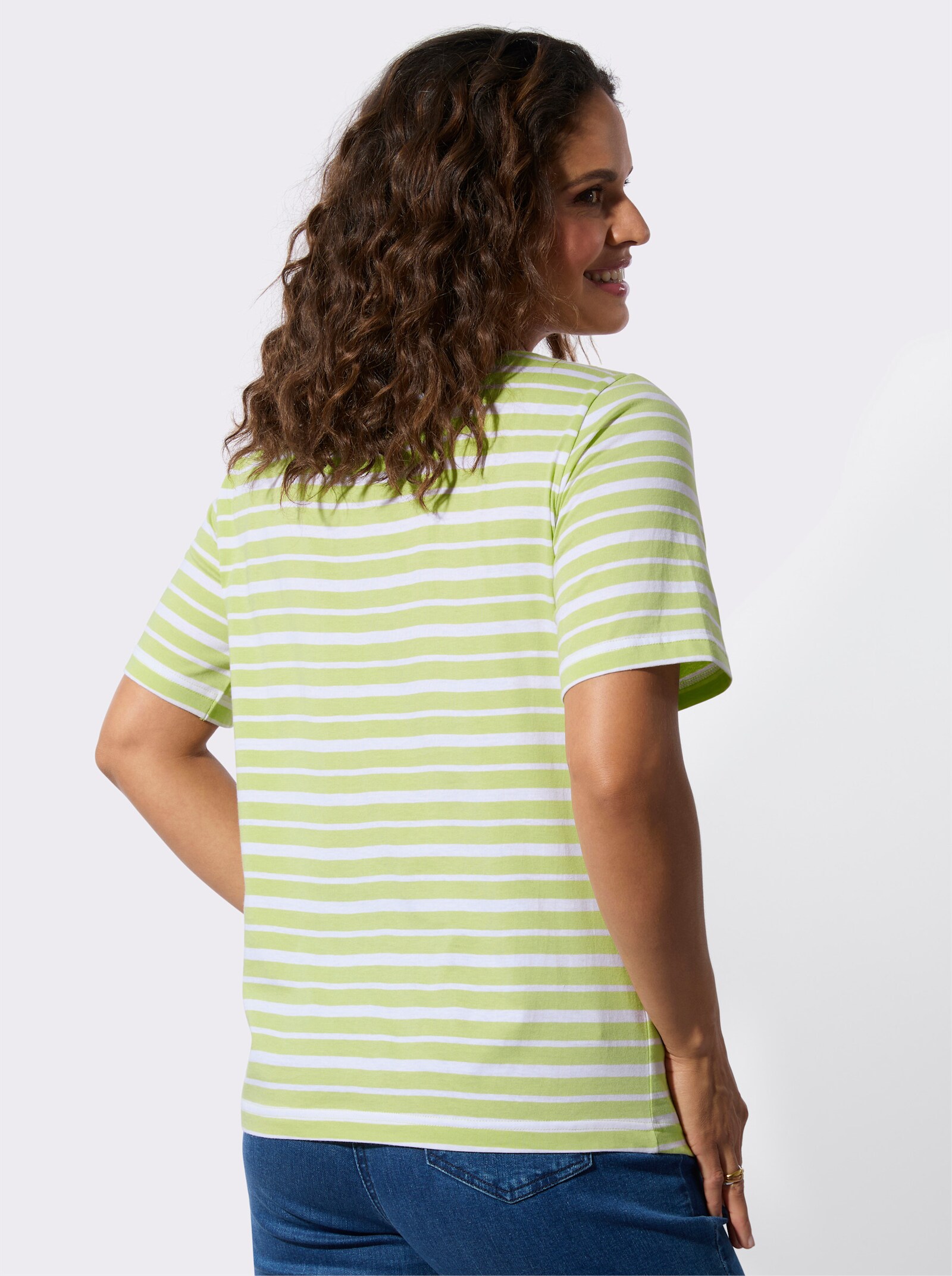 Shirtset met decoratieve hals - pistache + pistache/wit gestreept