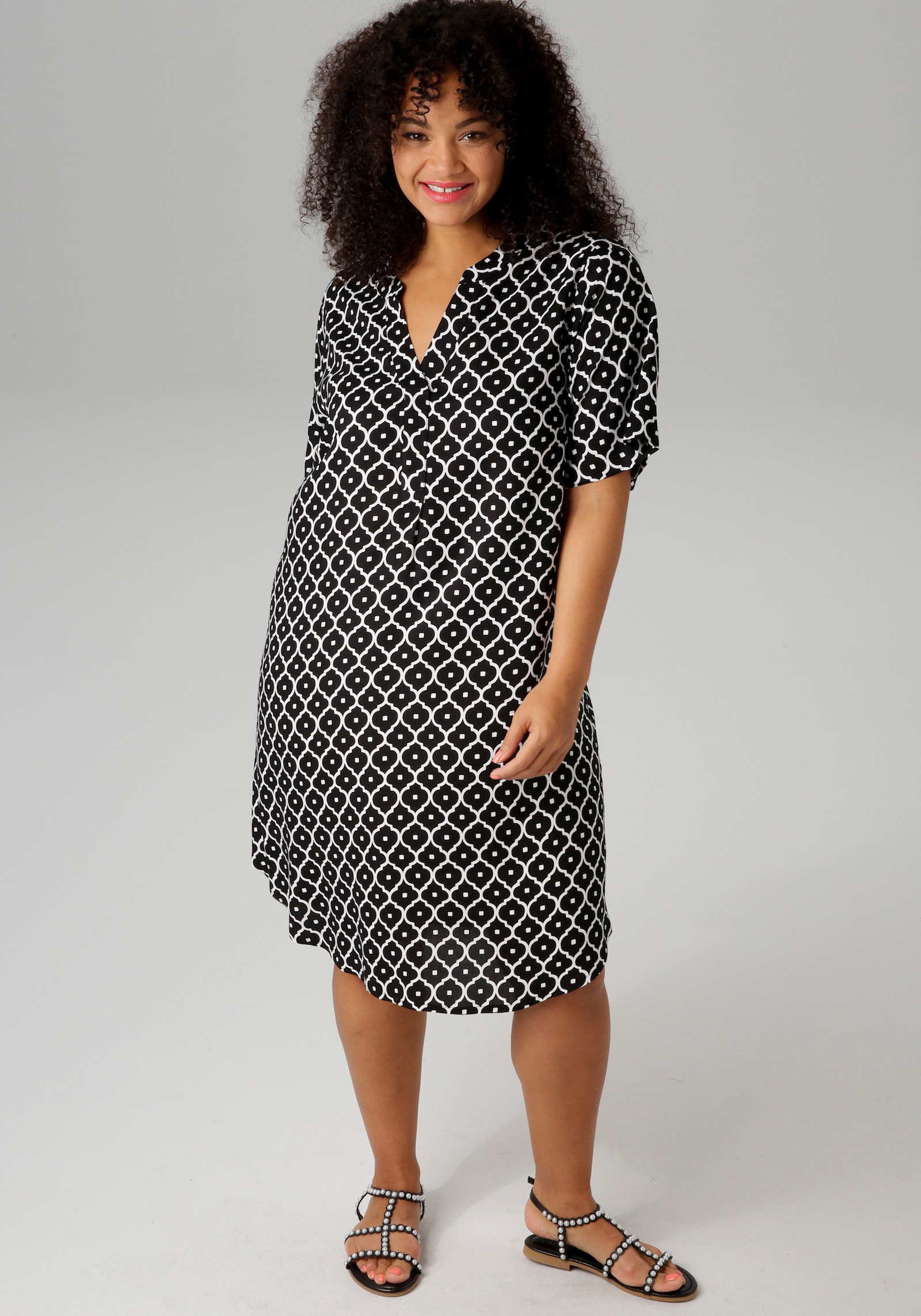 Aniston PLUS Blusenkleid - schwarz-weiß