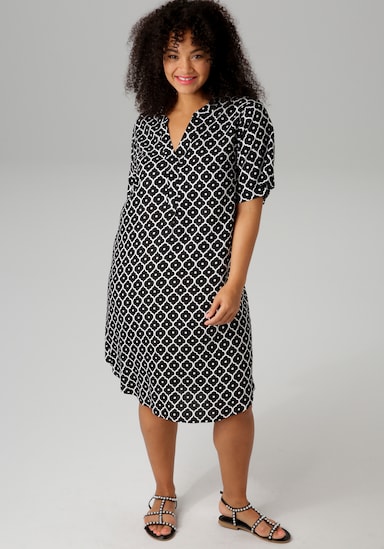 Aniston PLUS Blusenkleid - schwarz-weiß