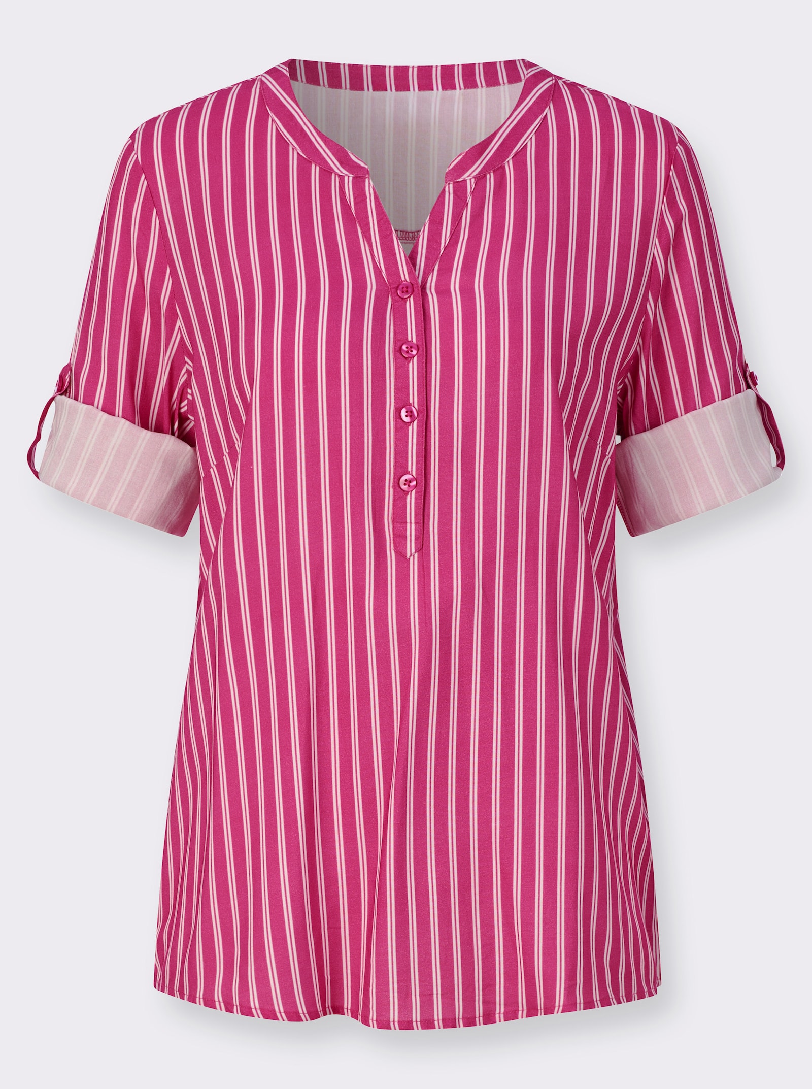 Gestreifte Bluse mit hinten abgerundetem Saum - fuchsia-ecru-gestreift