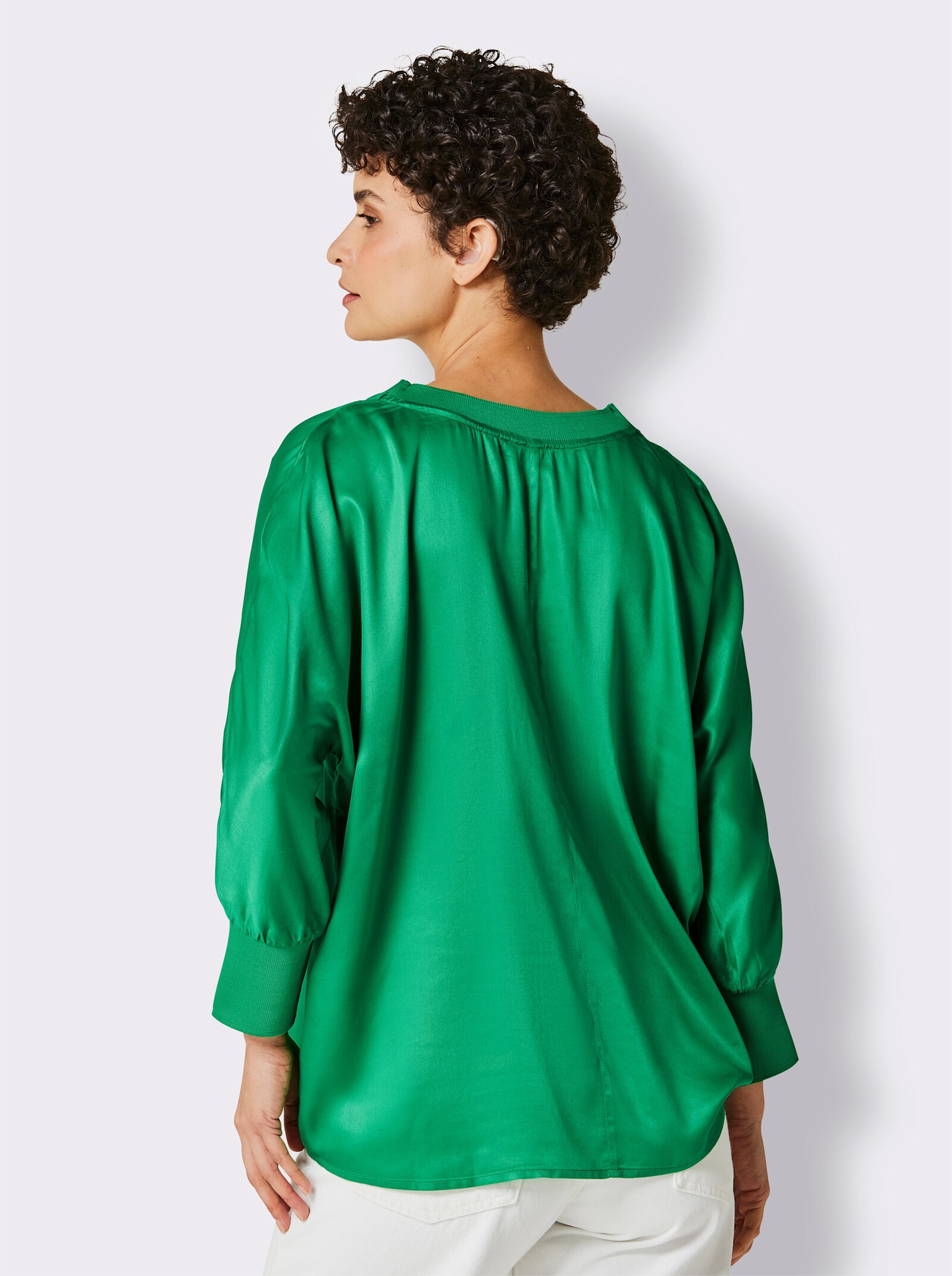 CREATION L PREMIUM Langarmbluse mit Fledermaus-Ärmeln - grasgrün