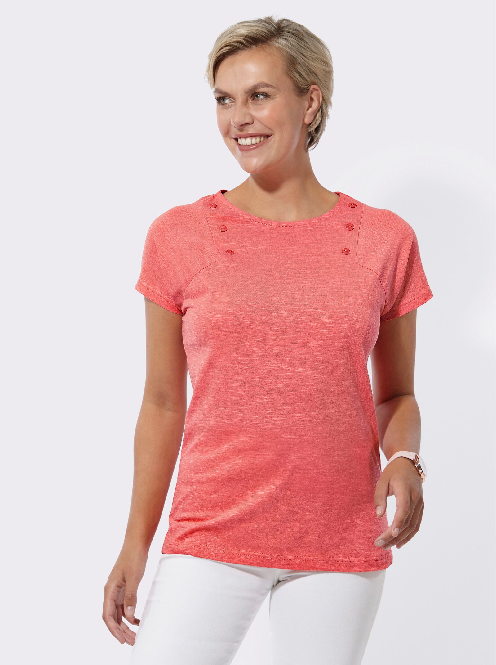  Shirt met korte mouwen en sierknopen - koraal