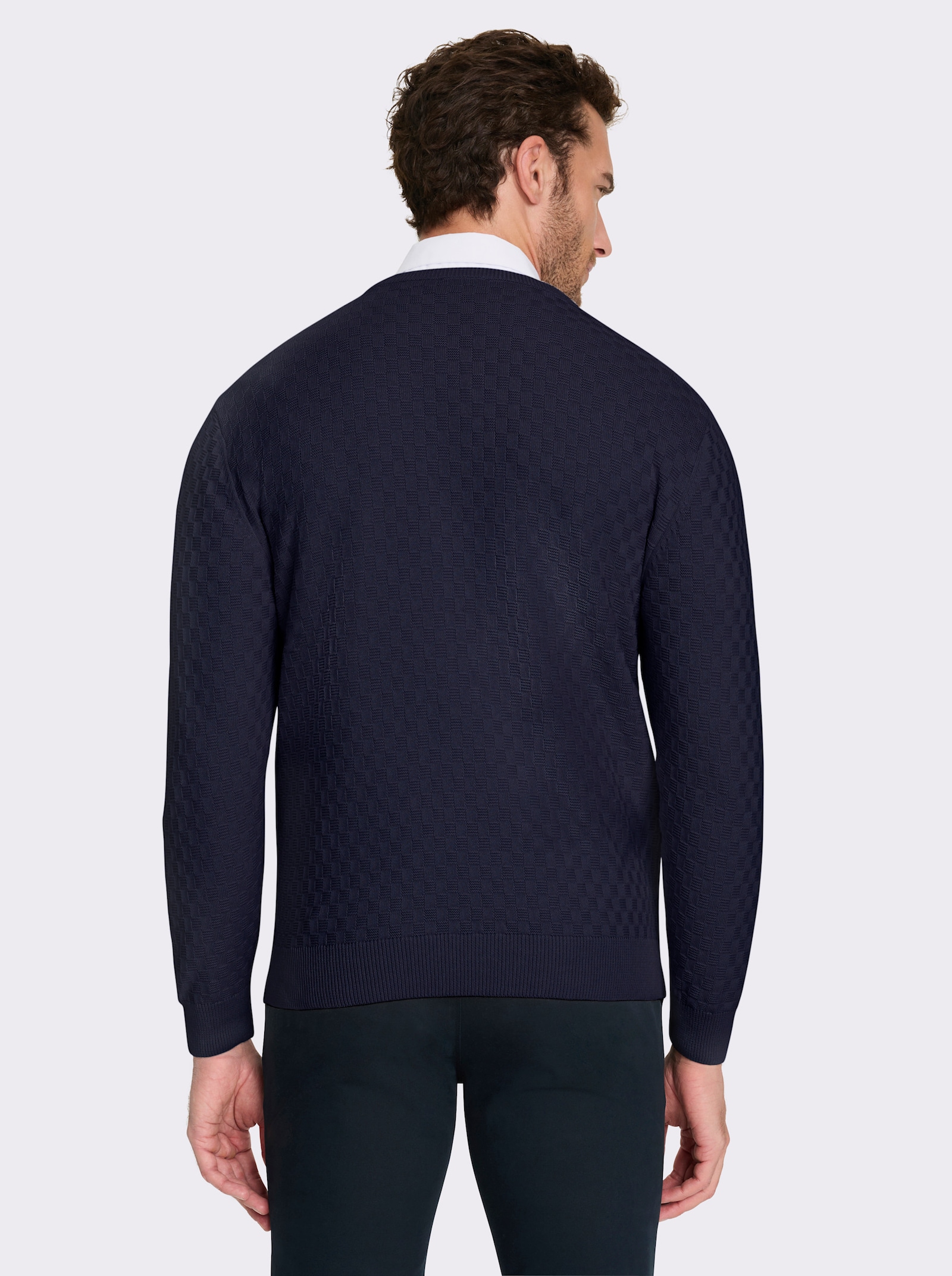 Marco Donati Rundhalspullover im Schachbrett-Muster rundum - marine