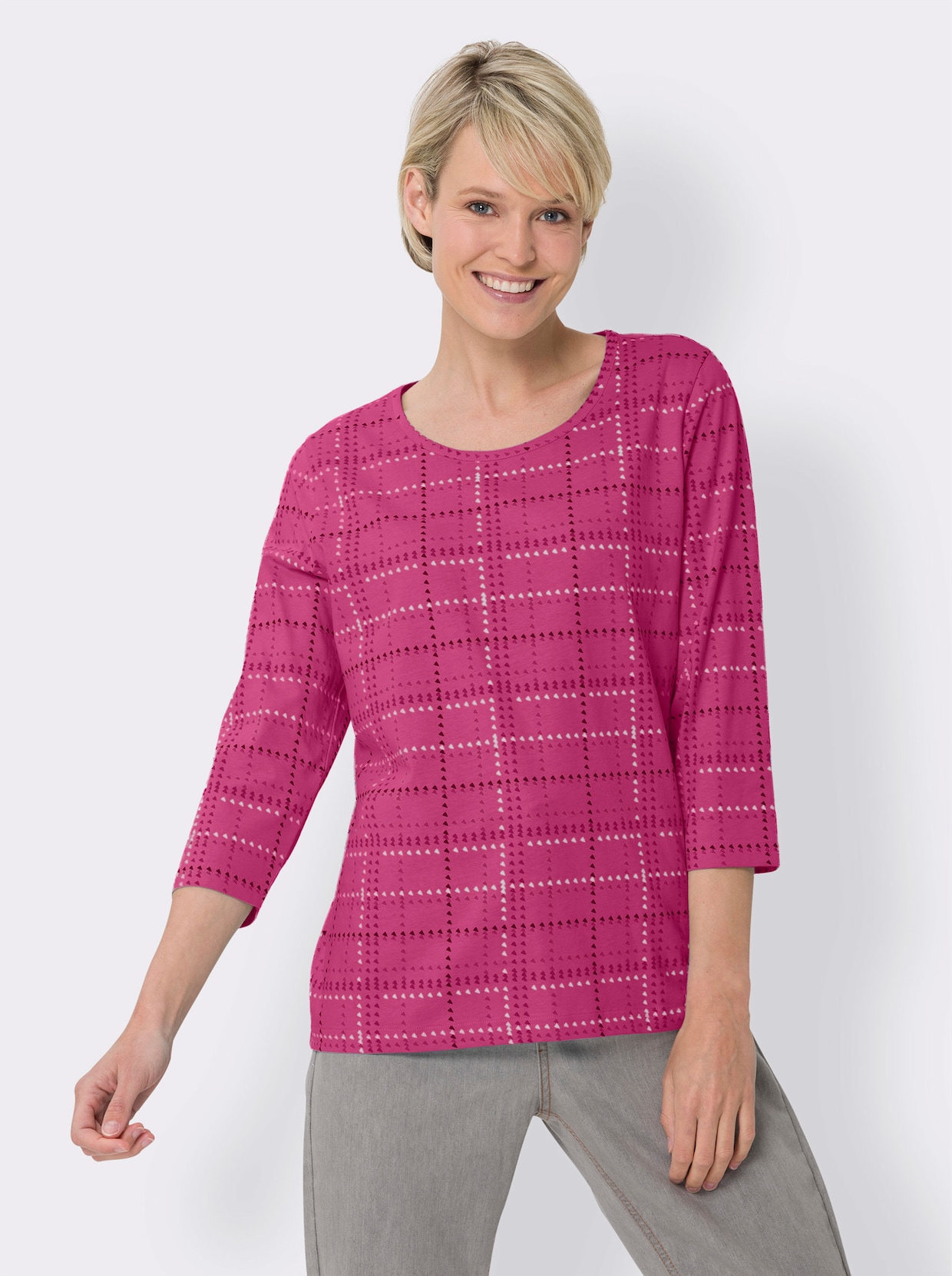 3/4-Arm-Shirt - fuchsia-ecru-bedruckt