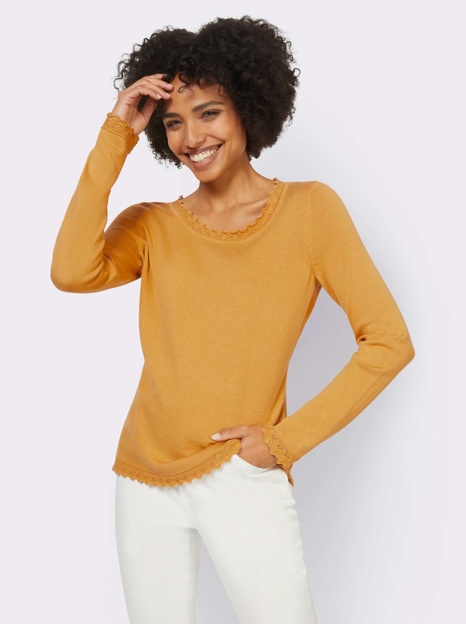 heine Ajourpullover im Viskose-Baumwoll-Mix - ocker