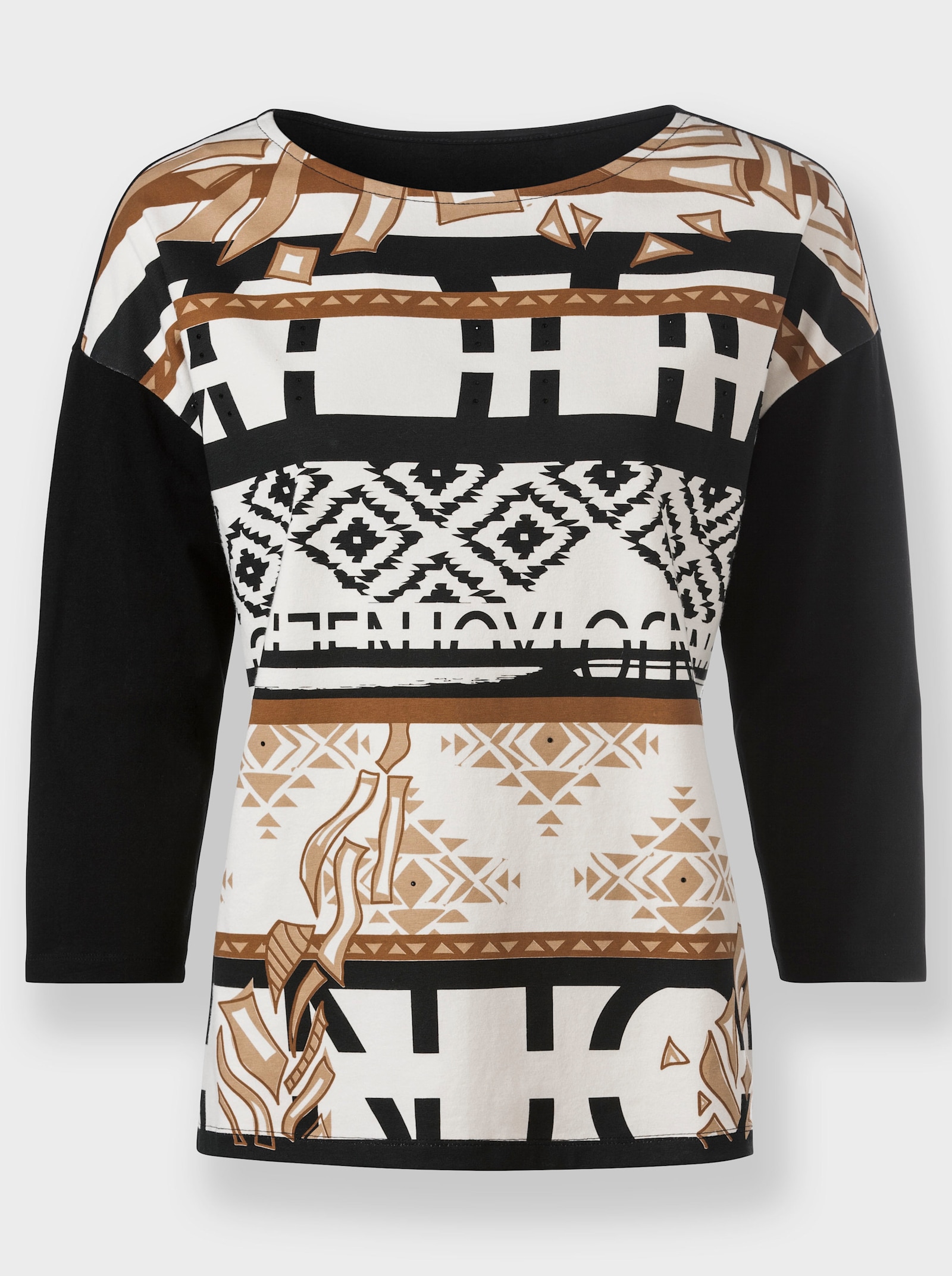 heine Shirt met 3/4-mouwen en etnoprint - camel/zwart geprint