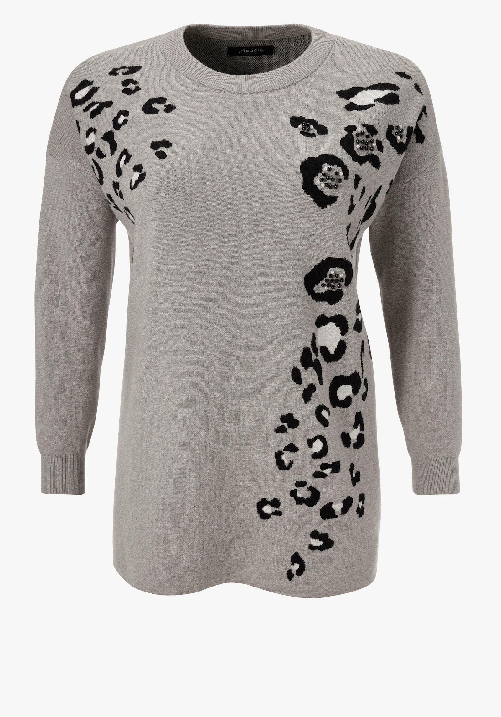Aniston PLUS Strickpullover - grau-schwarz-weiß-melange