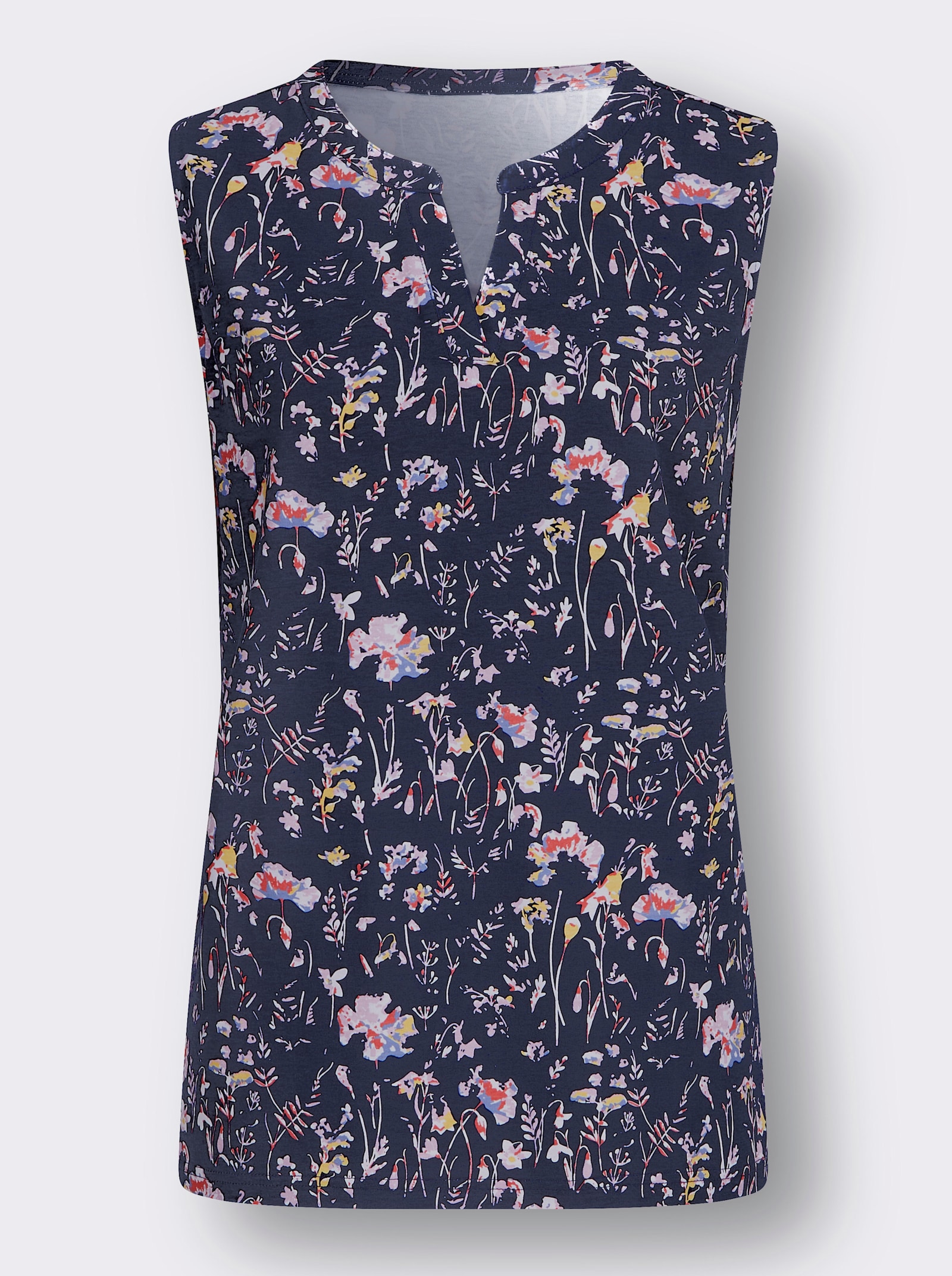 Shirttop mit Rundhals-Ausschnitt - marine-taubenblau-bedruckt