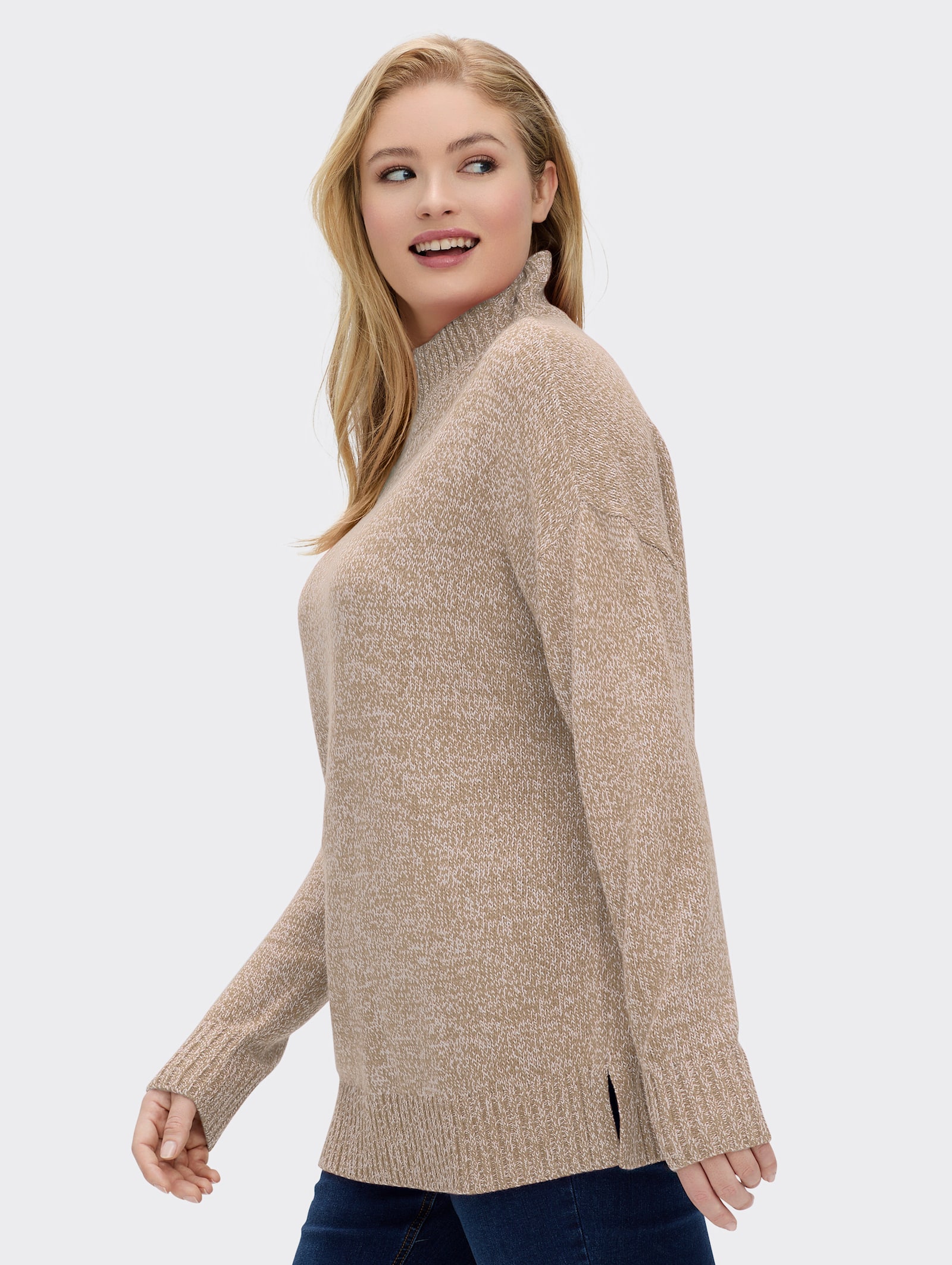 sheego Pullover in melierter Strickqualität - beige-meliert