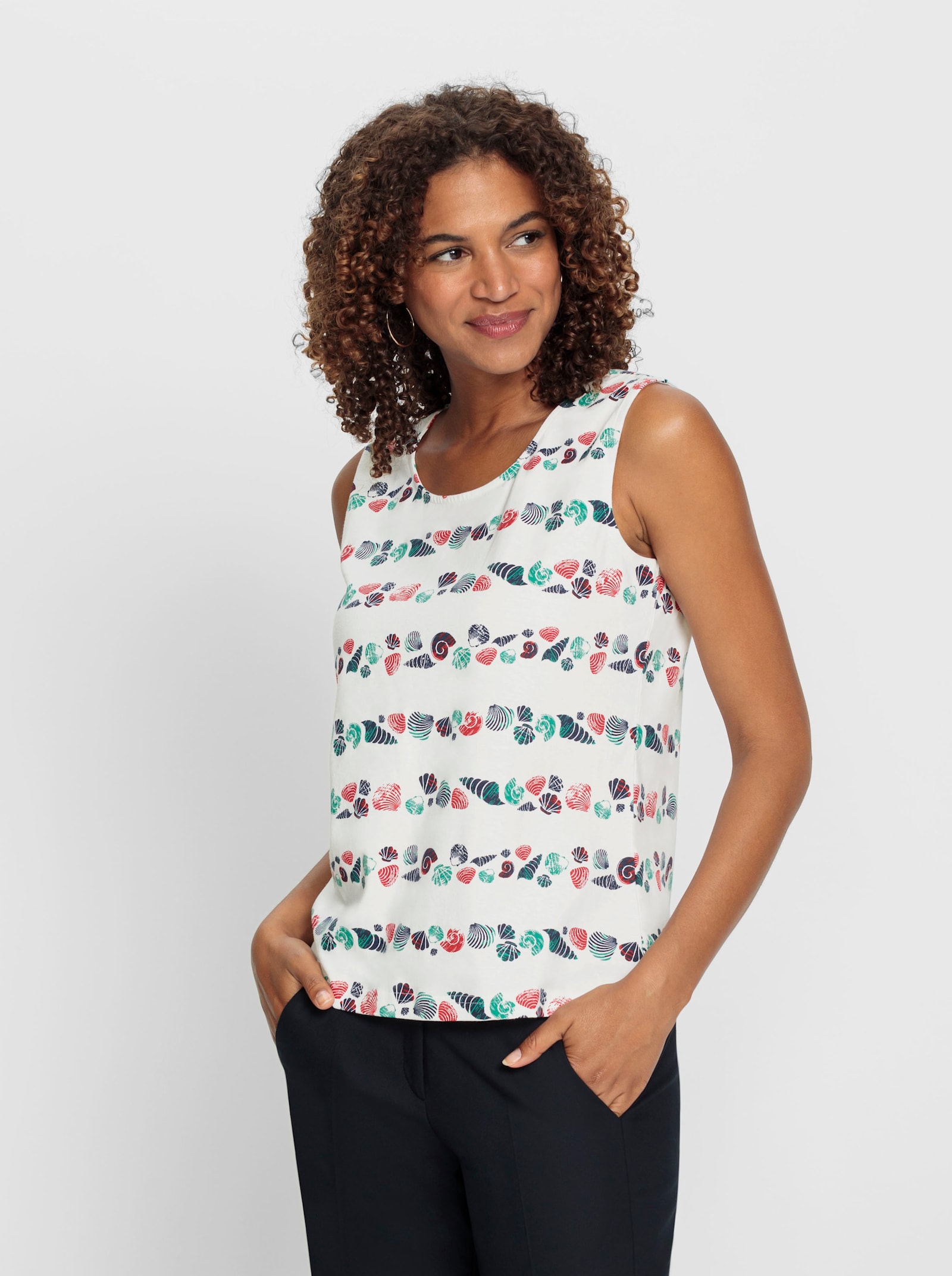 Shirttop mit Muschel-Druck - marine-weiss-gemustert