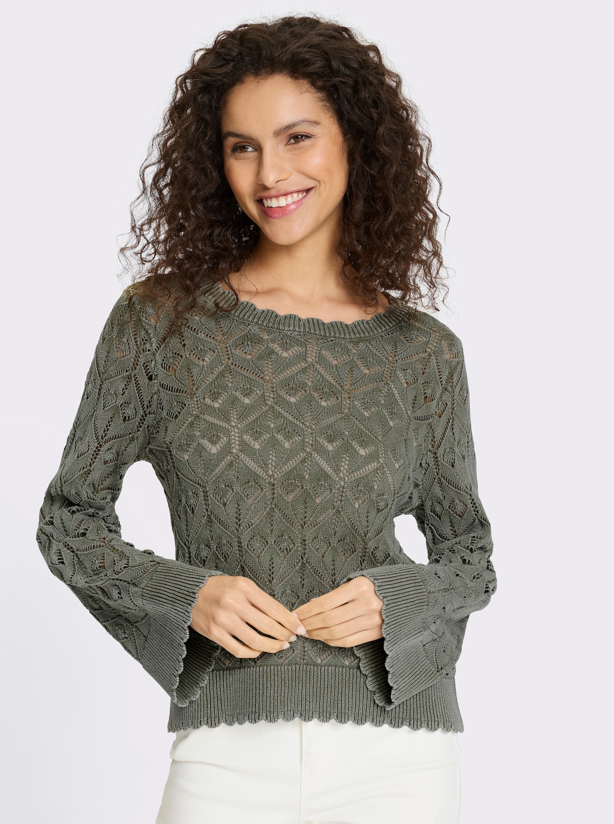 heine Ajourpullover - oliv