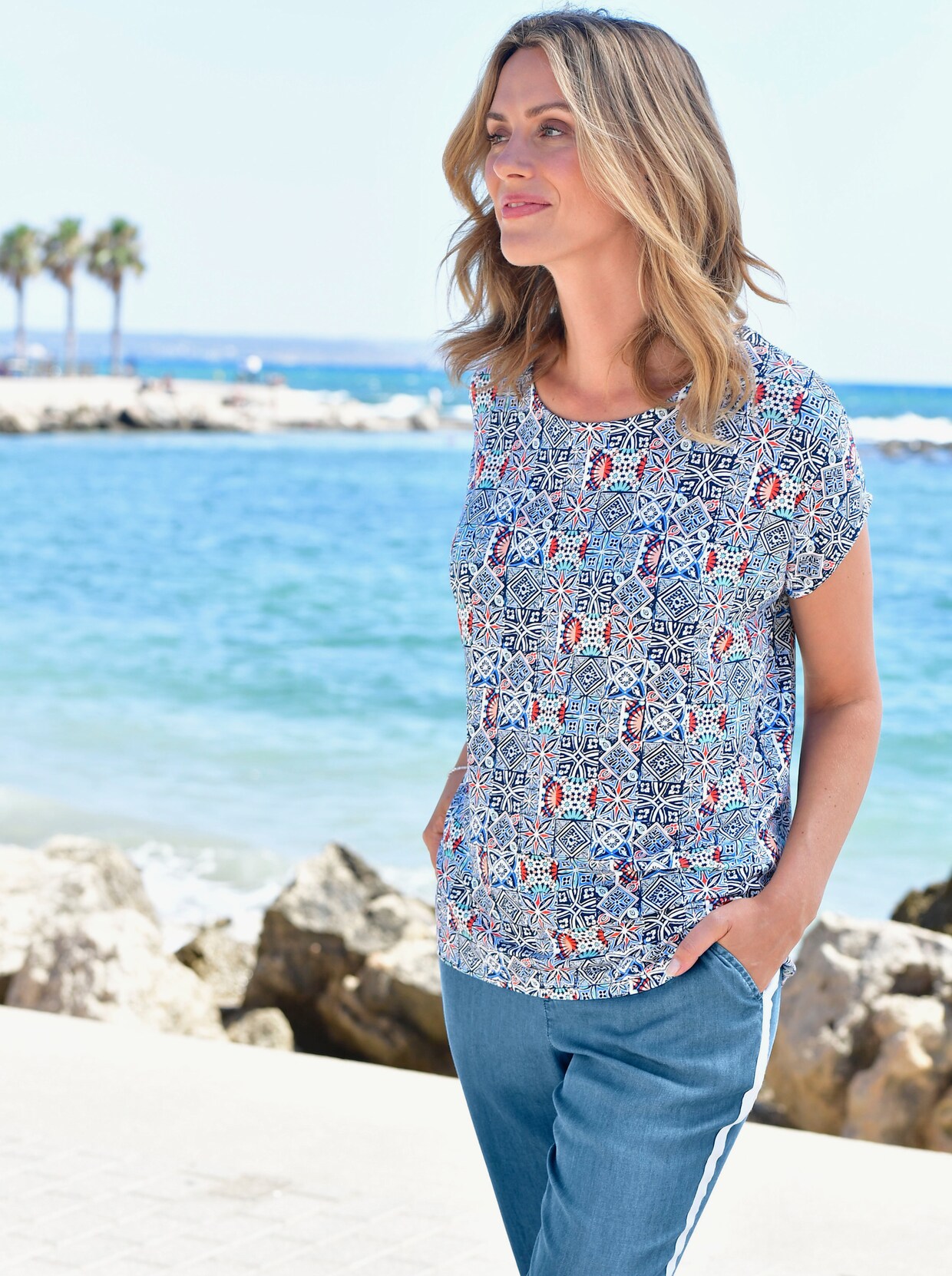 Shirt met korte mouwen - marine gedessineerd