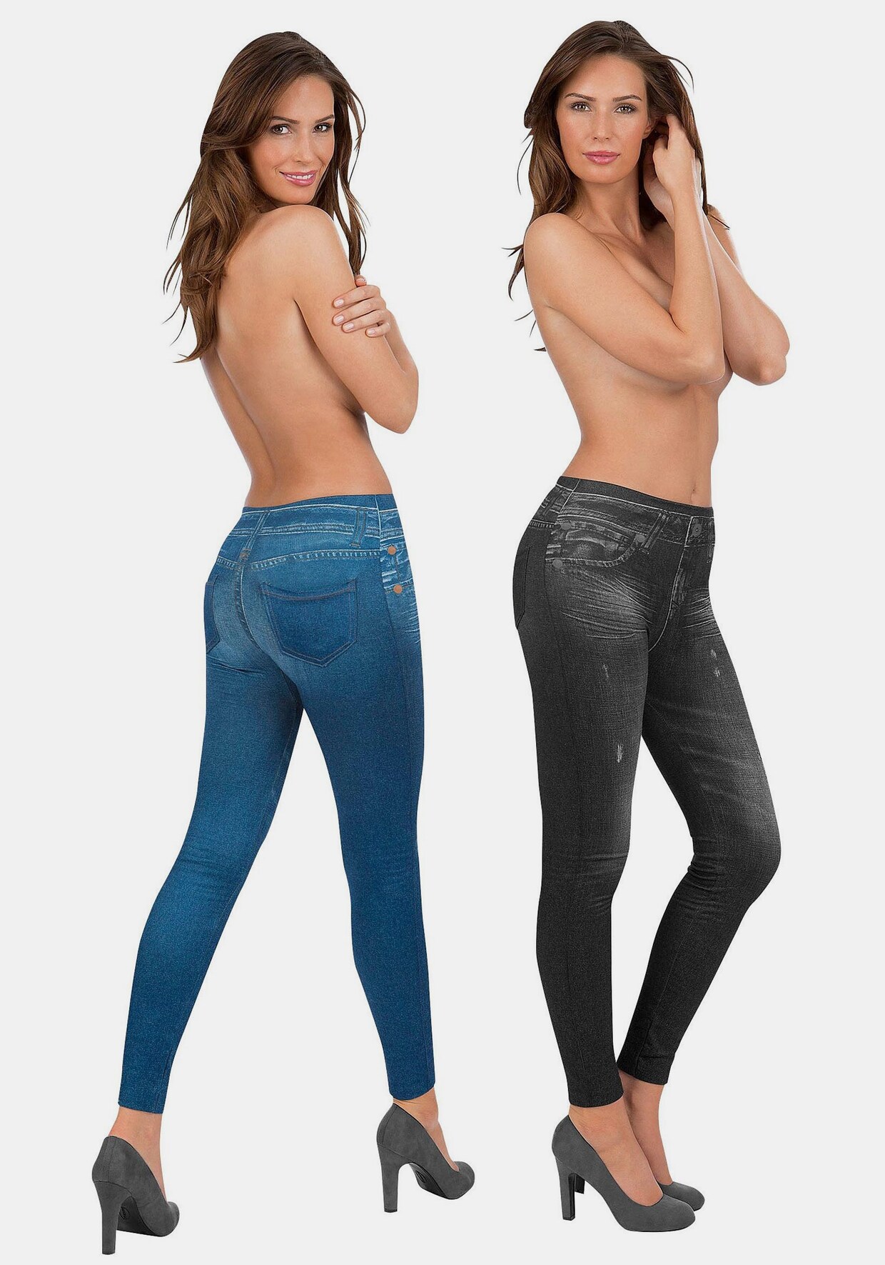 Jeansleggings - 1x jeans + 1x schwarz