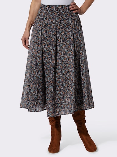 Bahnenrock mit Millefleurs-Muster - schwarz-rosenholz-bedruckt