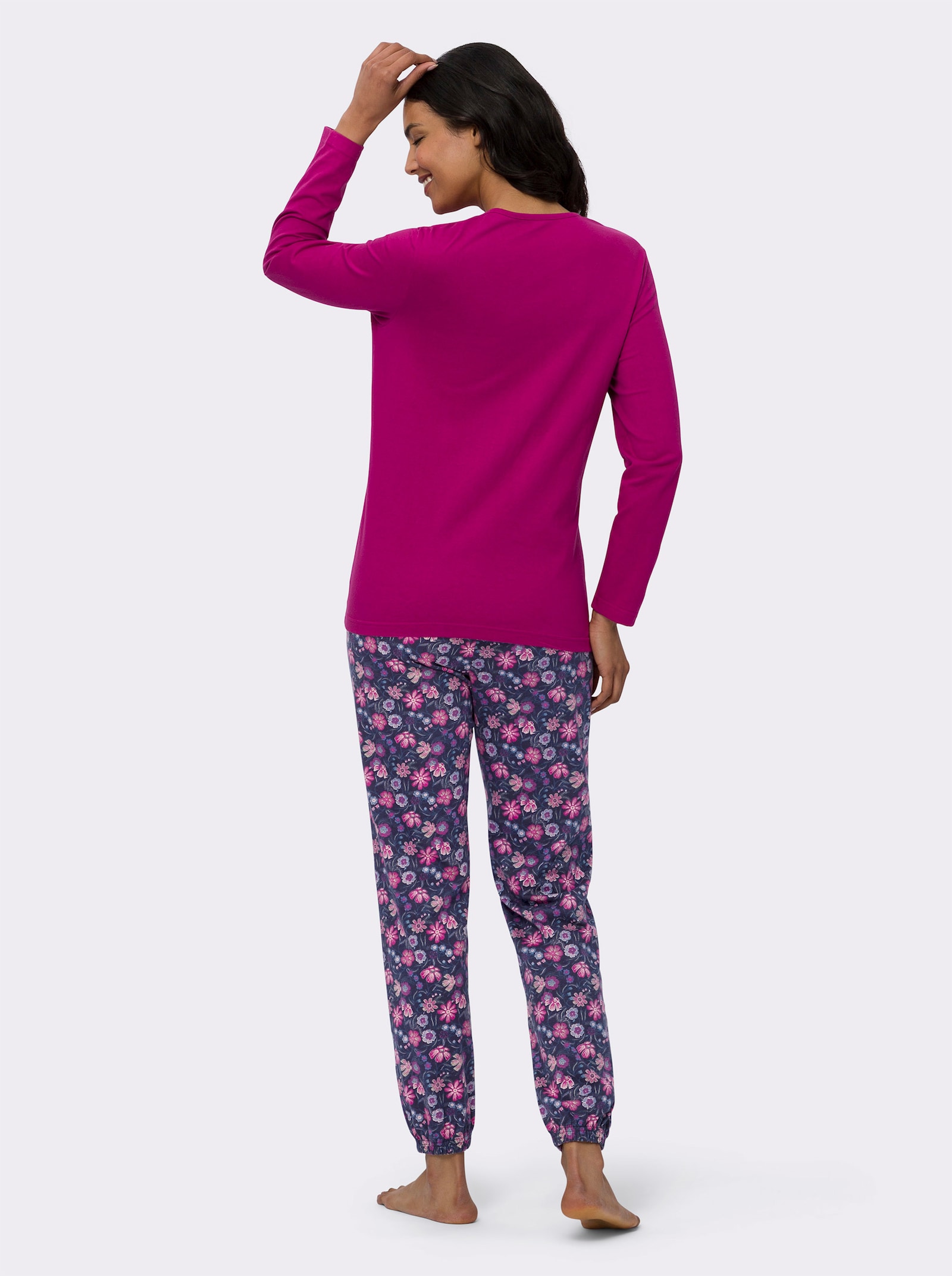 Pyjama met gebloemde broek - heide/marine