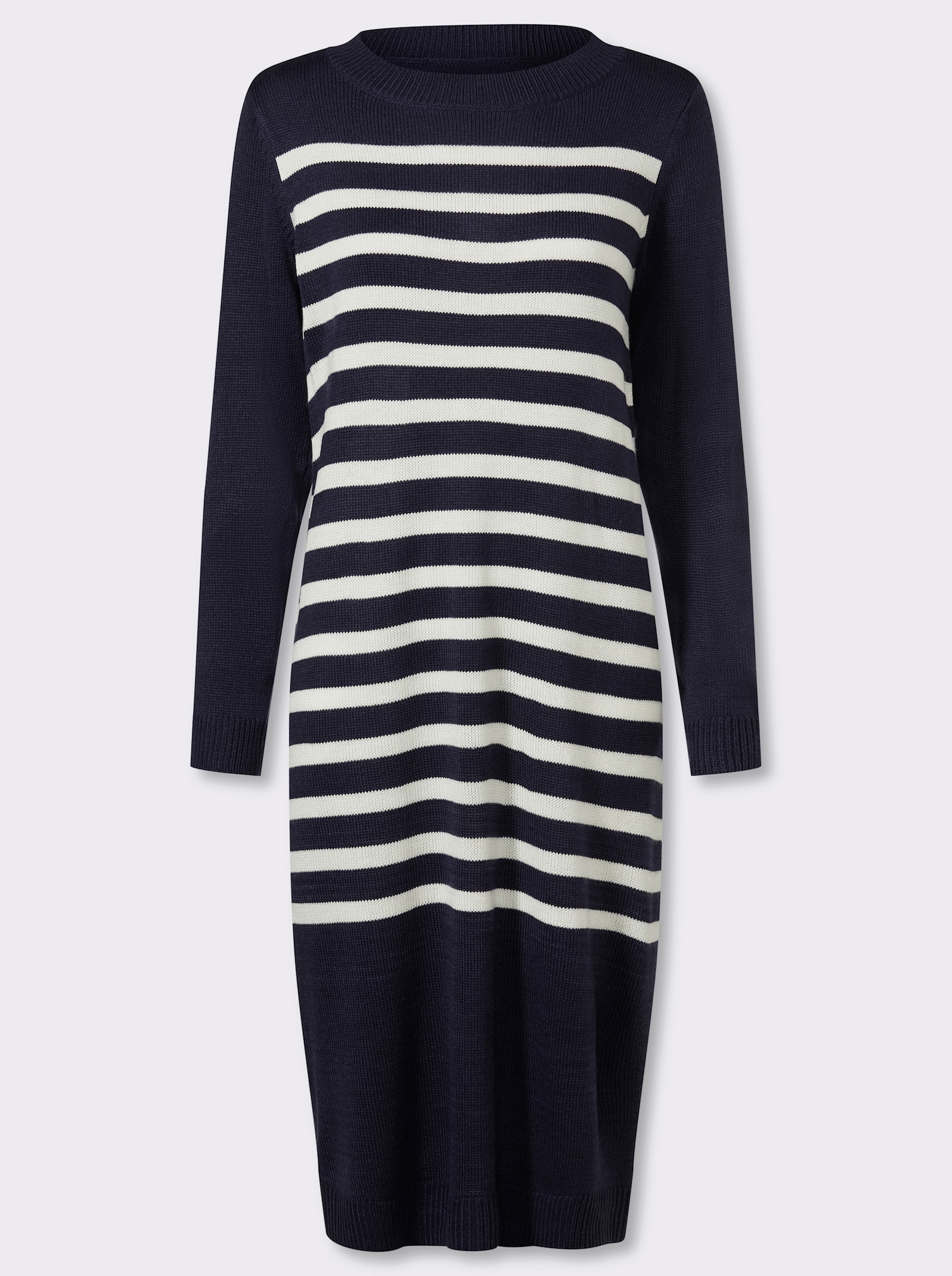 Gebreide jurk met contraststrepen - marine/ecru gestreept