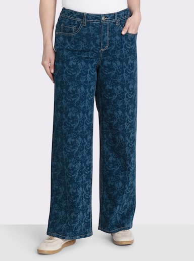 sheego Jeans mit floralem Laserprint - dark blue-gemustert