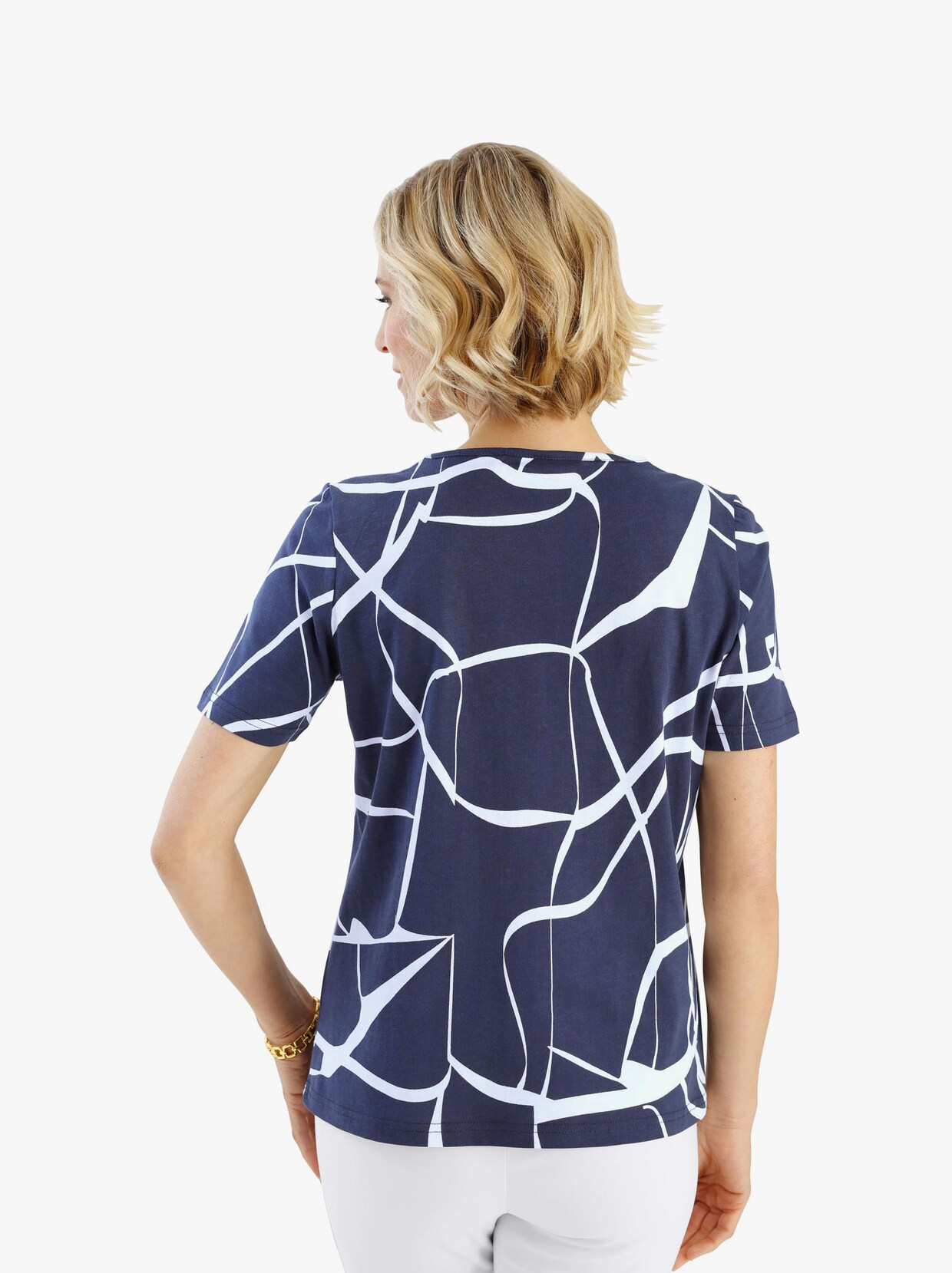 Shirt met korte mouwen - nachtblauw/wit gedessineerd