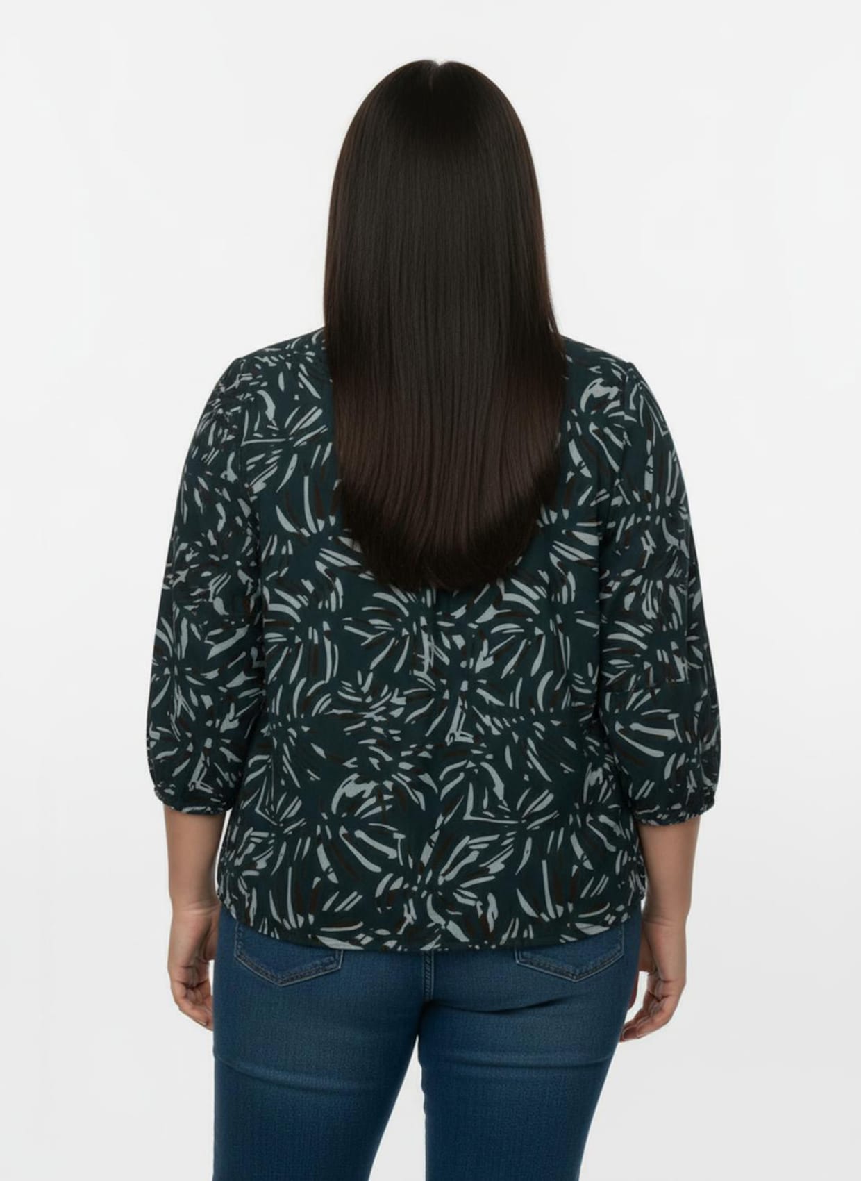 Druckbluse in Schlupfform - petrol-graphit-bedruckt