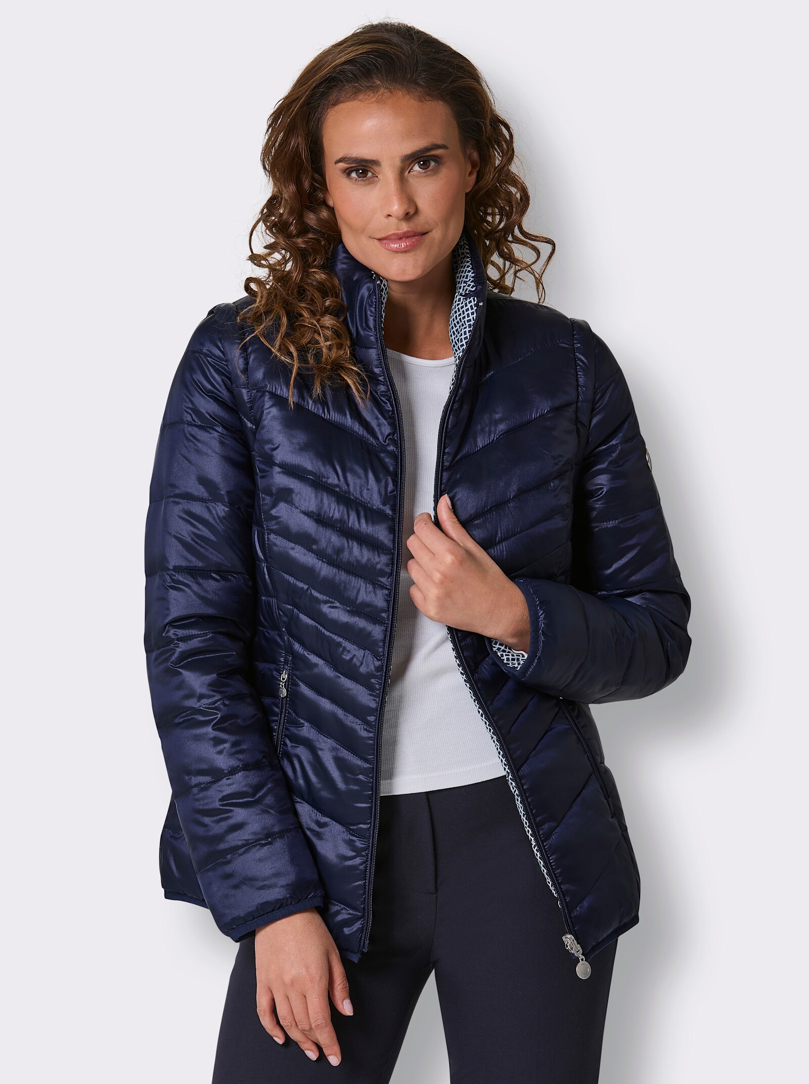 CREATION L PREMIUM Wendejacke mit abnehmbaren Ärmeln - marine-weiß-bedruckt