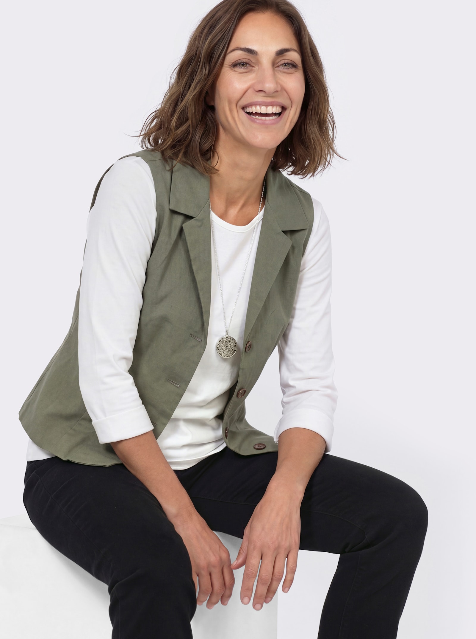 Weste mit Leinen-Anteil - khaki