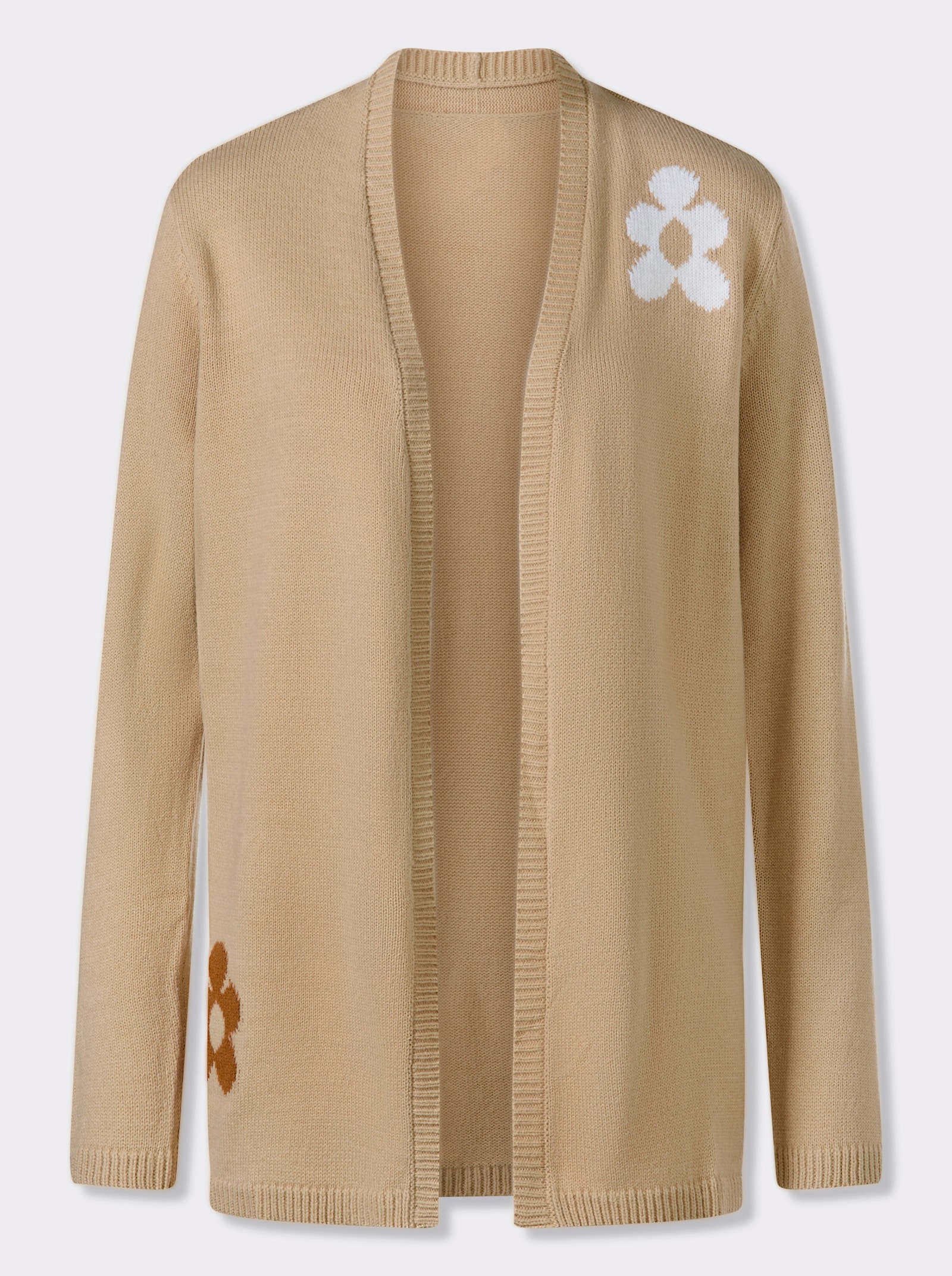 Strickjacke im floralen Dessin - beige-ecru