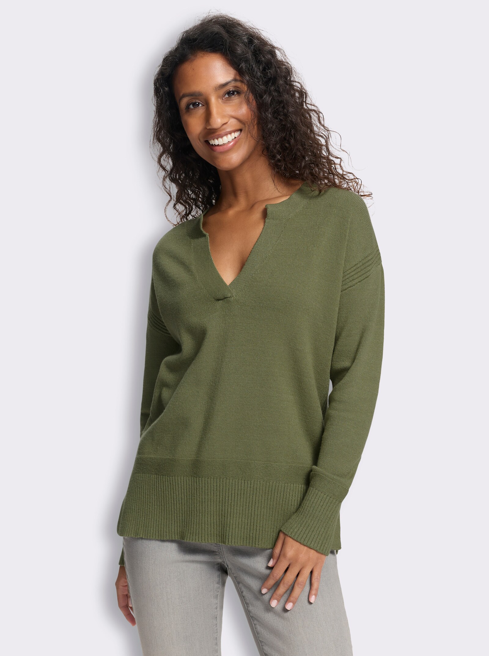 heine Pullover mit Seitenschlitzen - khaki