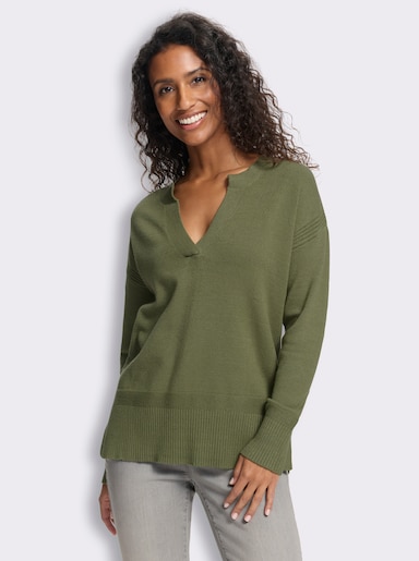 heine Pullover mit Seitenschlitzen - khaki