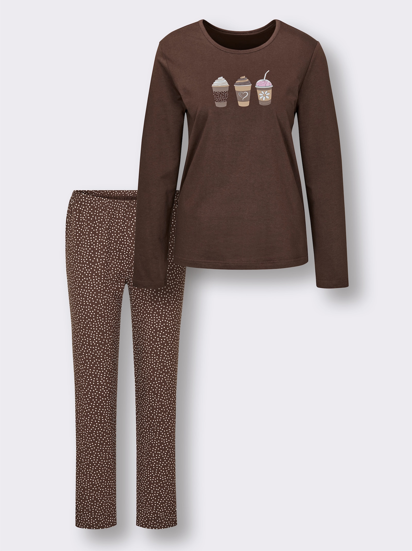Comtessa Pyjama - chocolade/ecru bedrukt