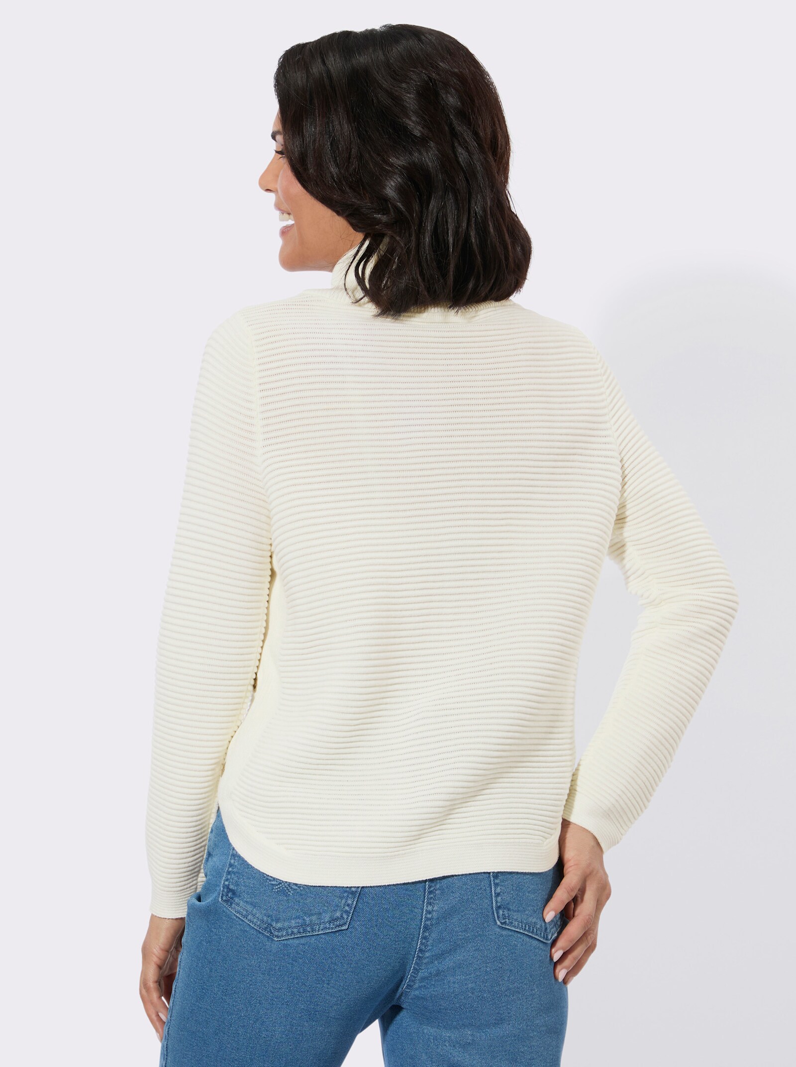 Langarm-Pullover mit Ösenverzierung - ecru