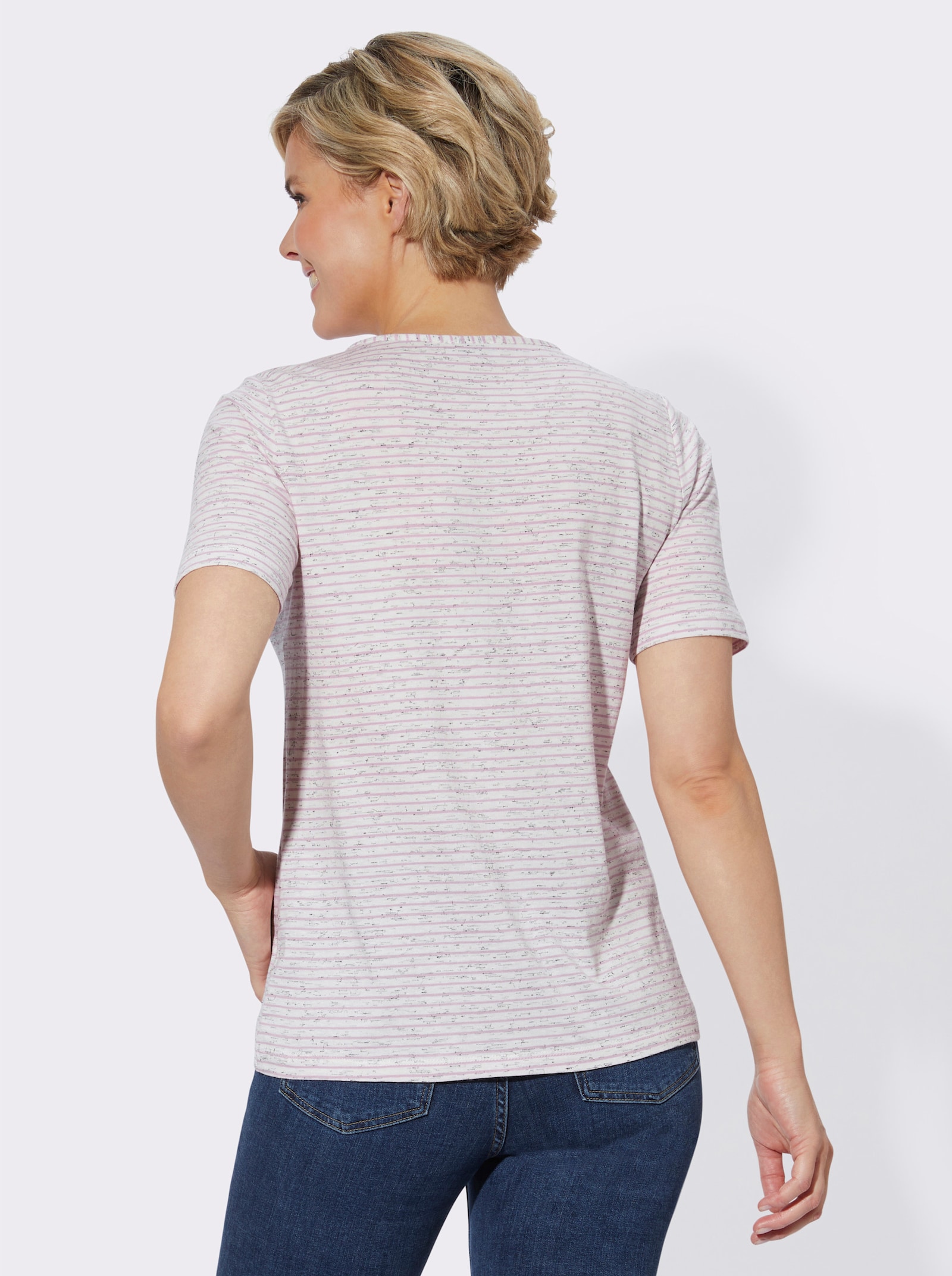 Shirt met korte mouwen en sierelement - roze gestreept