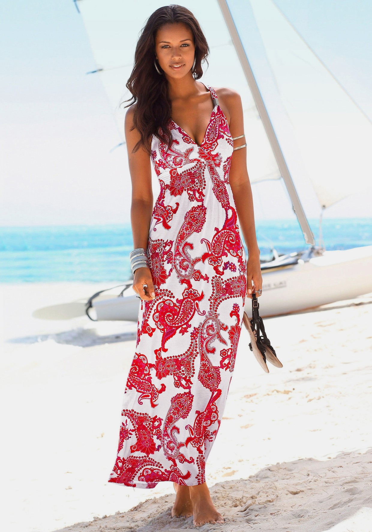 LASCANA Maxi-jurk - rood/wit geprint