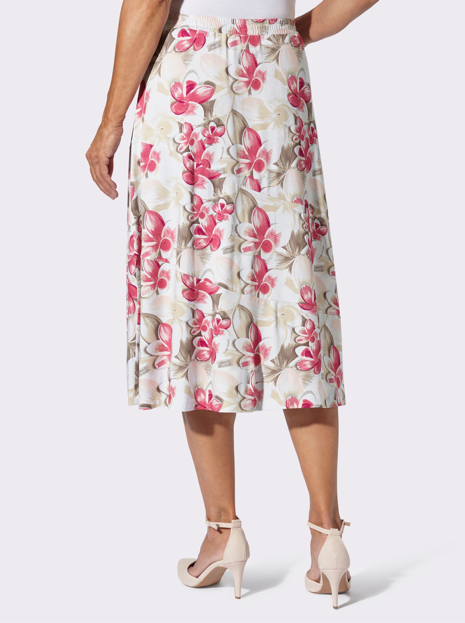 Bahnenrock im floralen Dessin - ecru-fuchsia-bedruckt