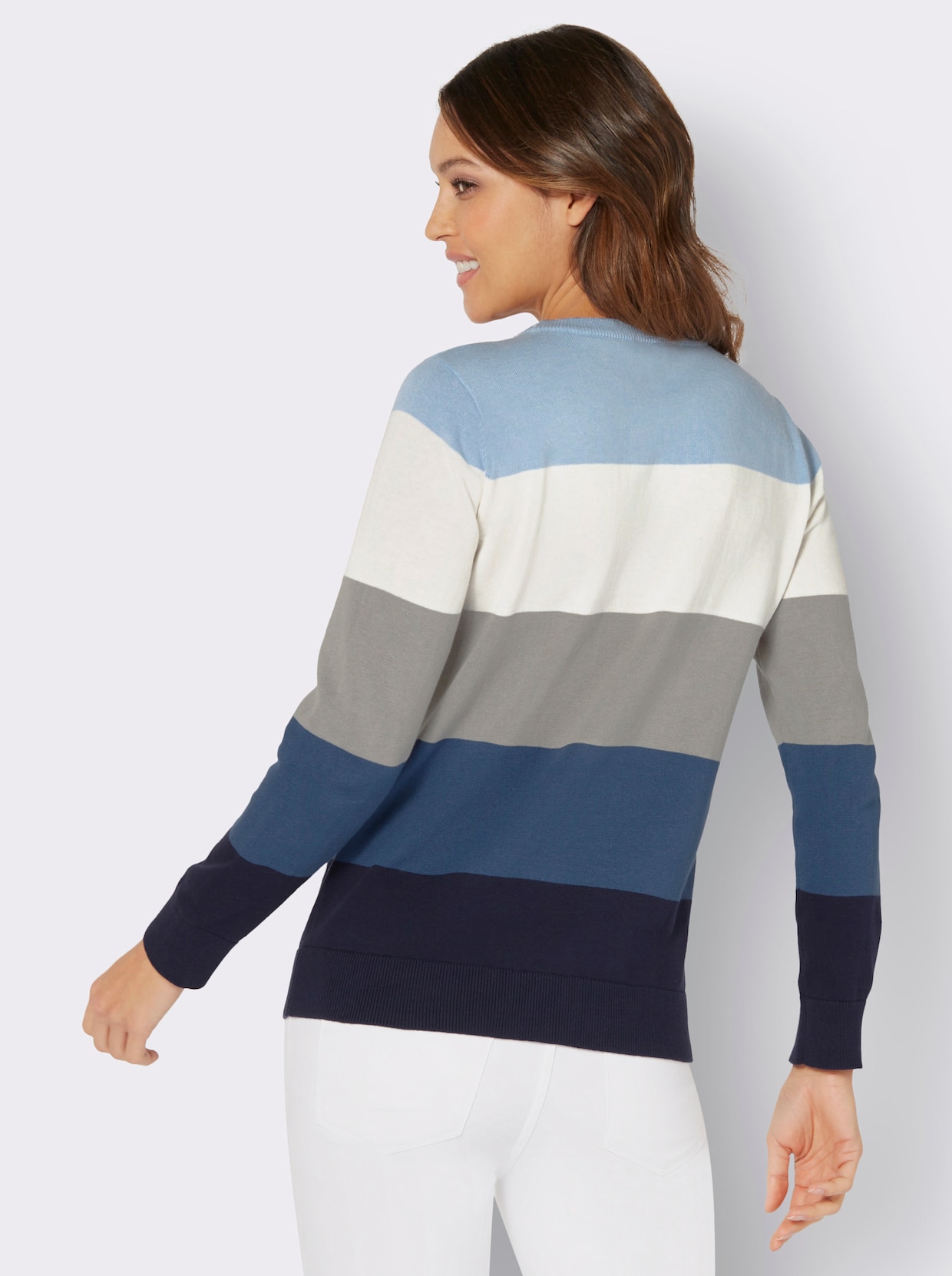 Langarm-Pullover - ecru-marine-gestreift