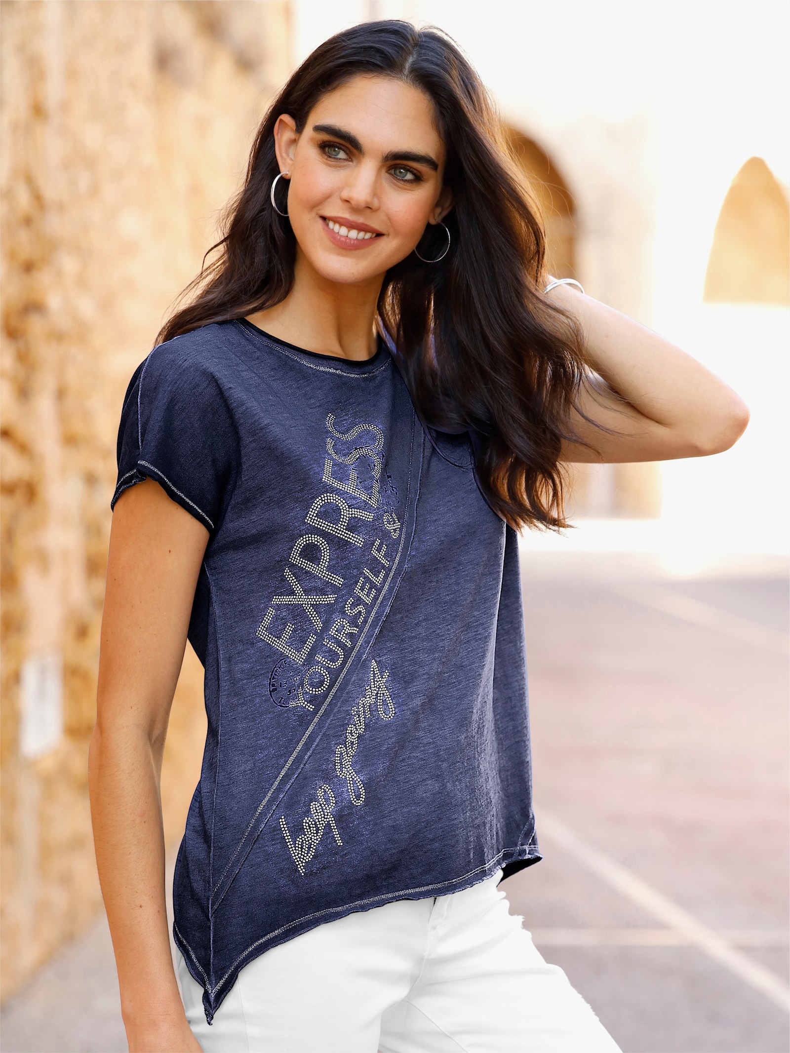 heine T-Shirt mit zipfeligem Saum - marine