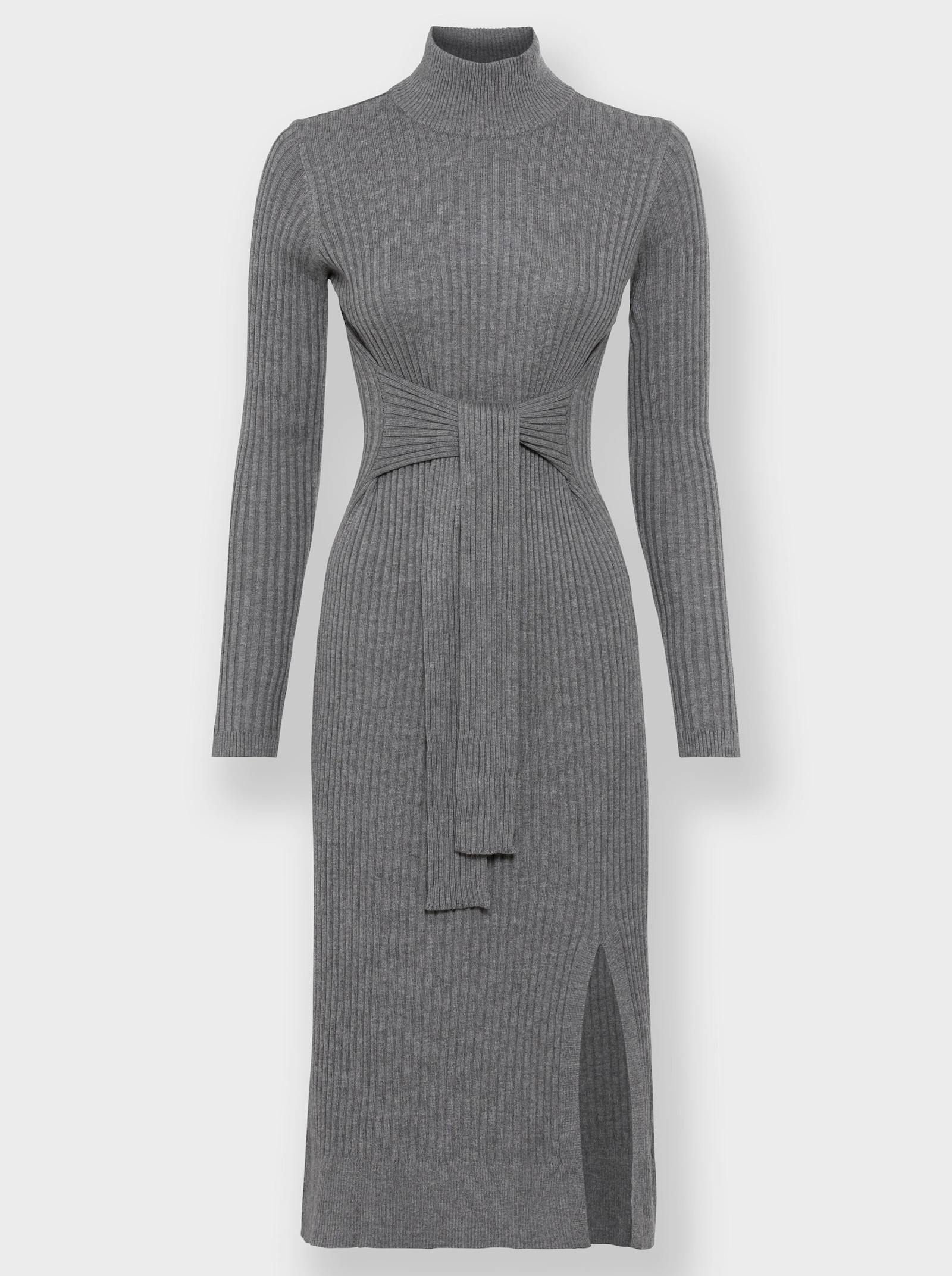 heine Strickkleid mit fixiertem Bindegürtel - grau-champagner-meliert