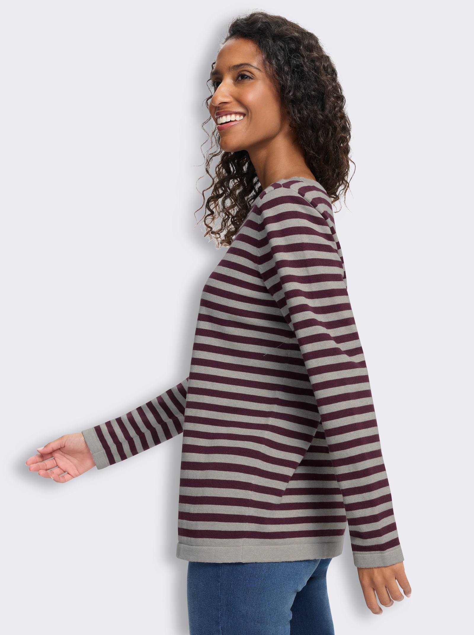 heine Feinstrickpullover mit Ringelstreifen - steingrau-burgund-geringelt
