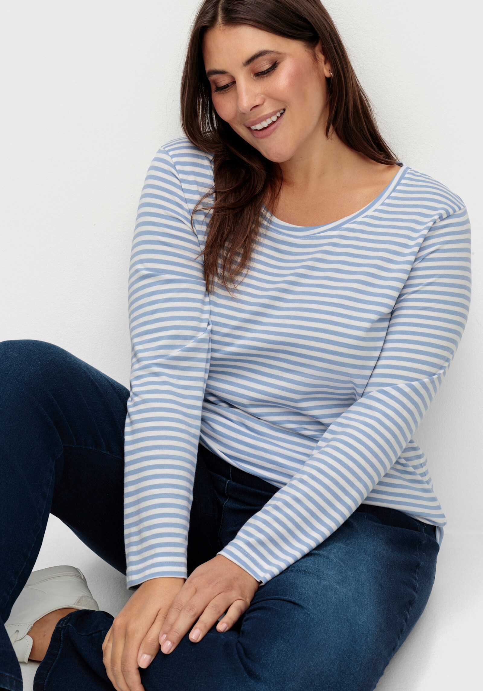 Streifenshirt aus Single-Jersey - bleu-ecru-geringelt