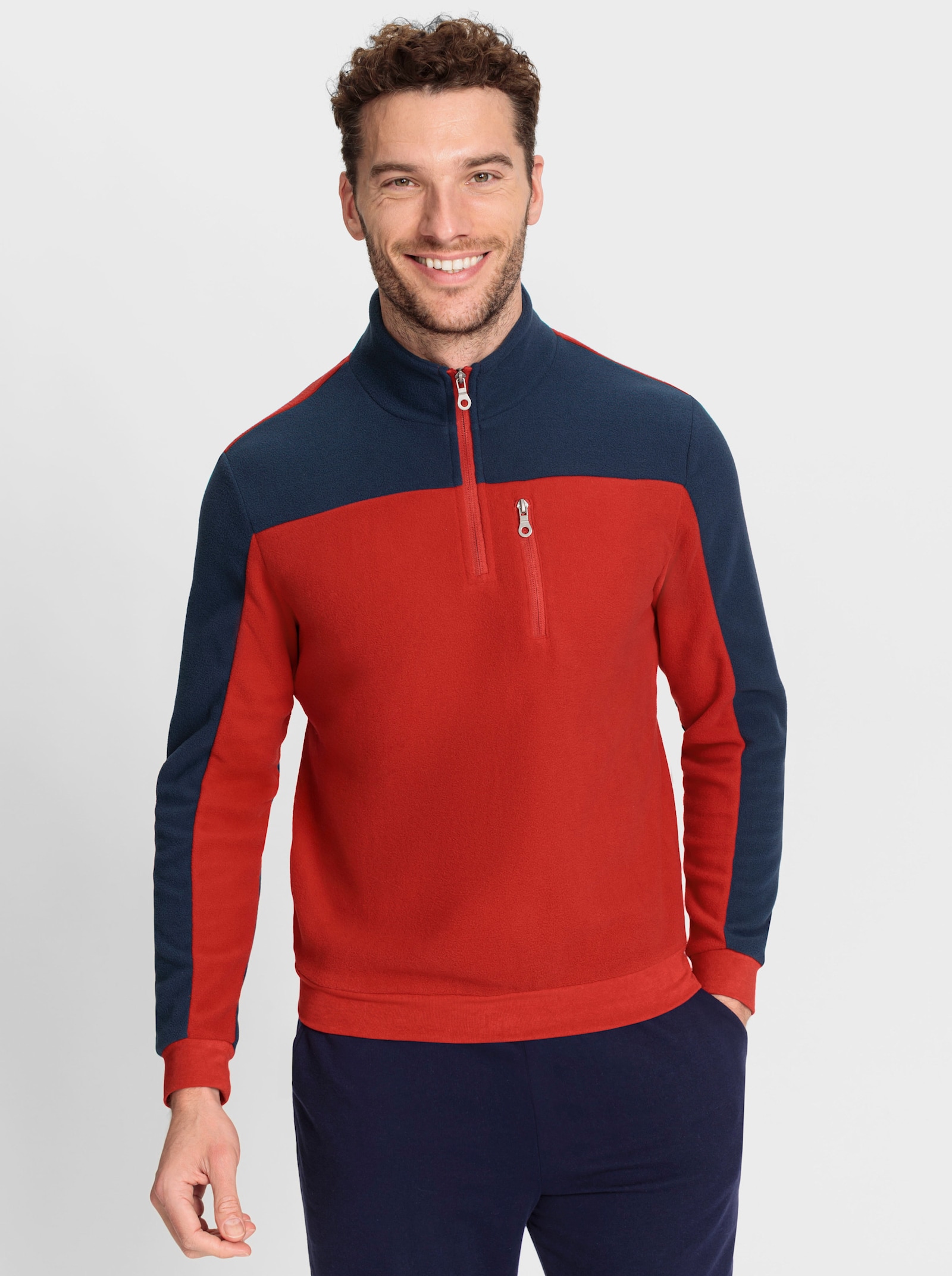 Catamaran Sports Fleeceshirt mit Reißverschluss-Brusttasche - dunkelblau-rot