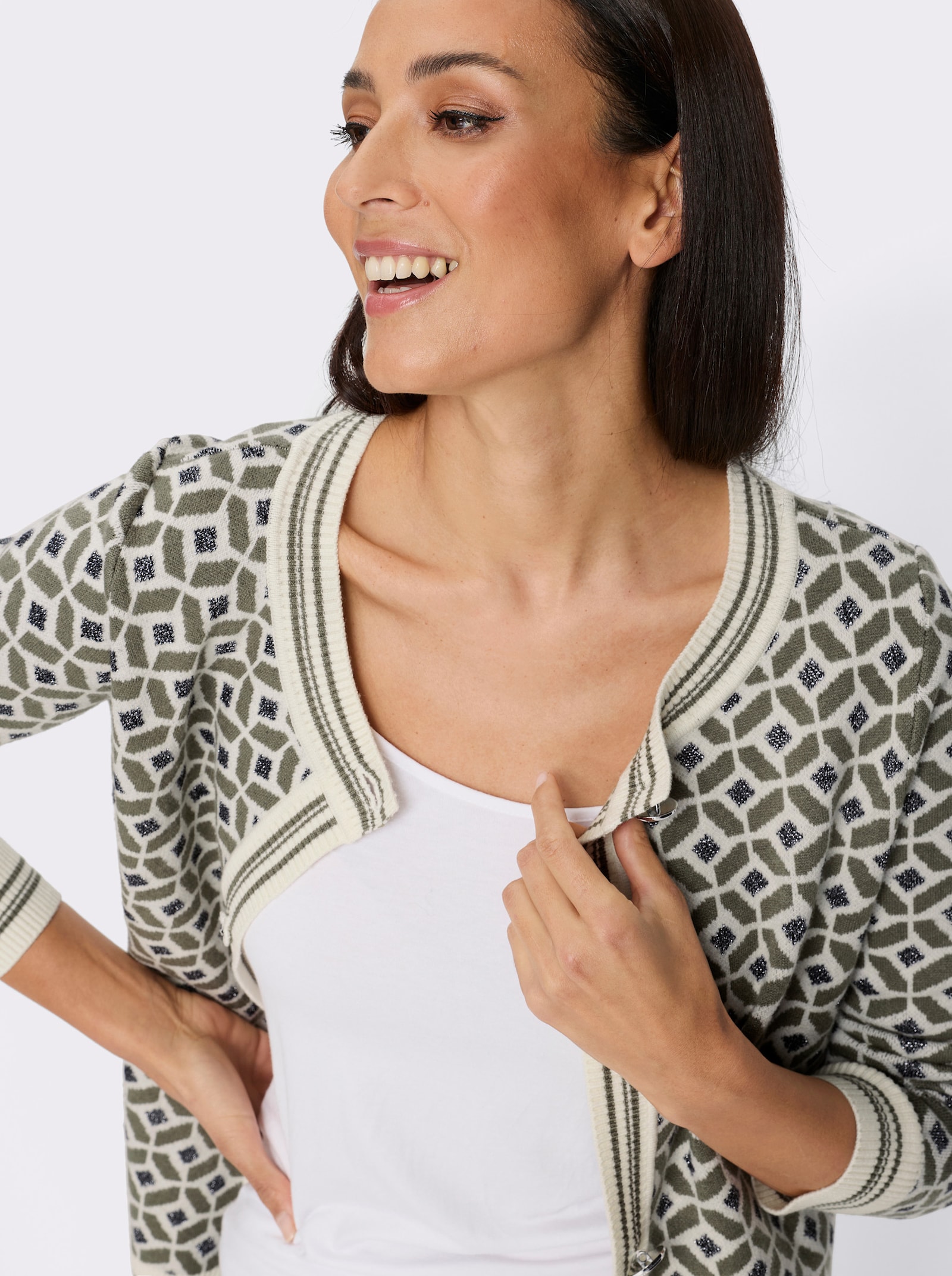 heine Vest van jacquard met effectgaren - kaki/champagne gedessineerd