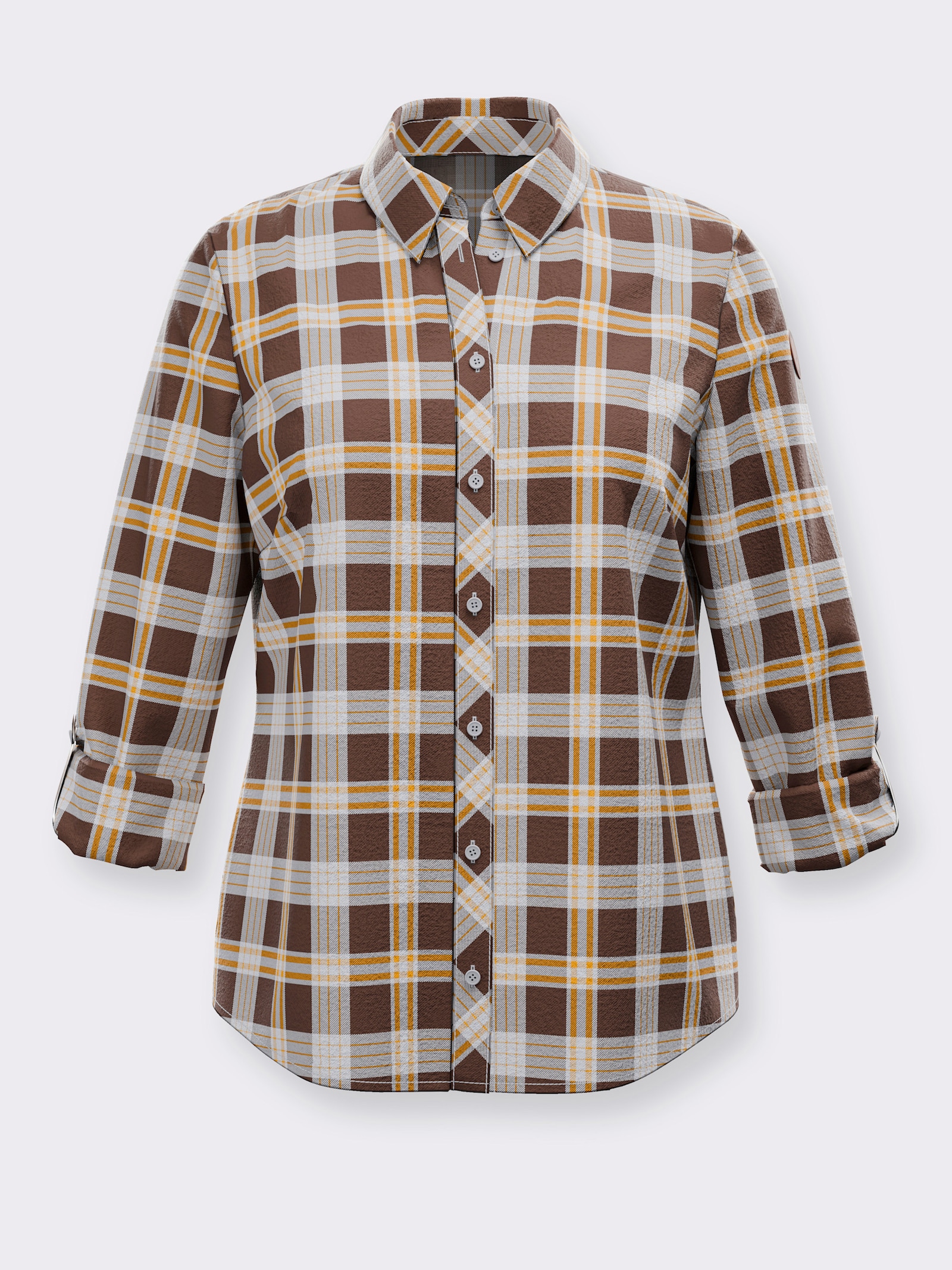 Flanellbluse mit abgerundetem Saum - schoko-ecru-kariert