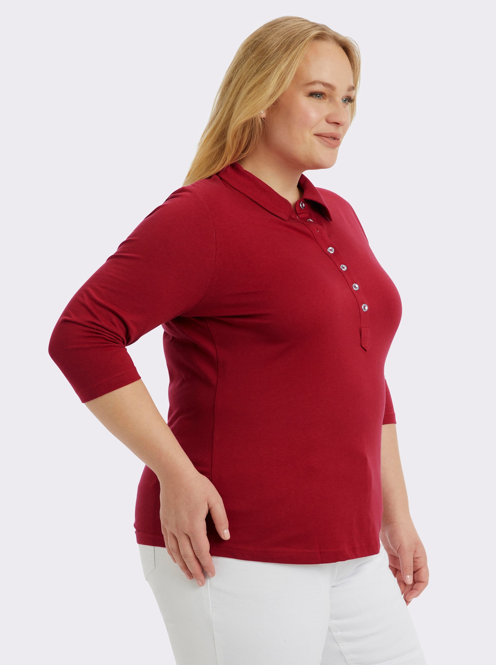 Poloshirt mit langer Knopfleiste - kirschrot