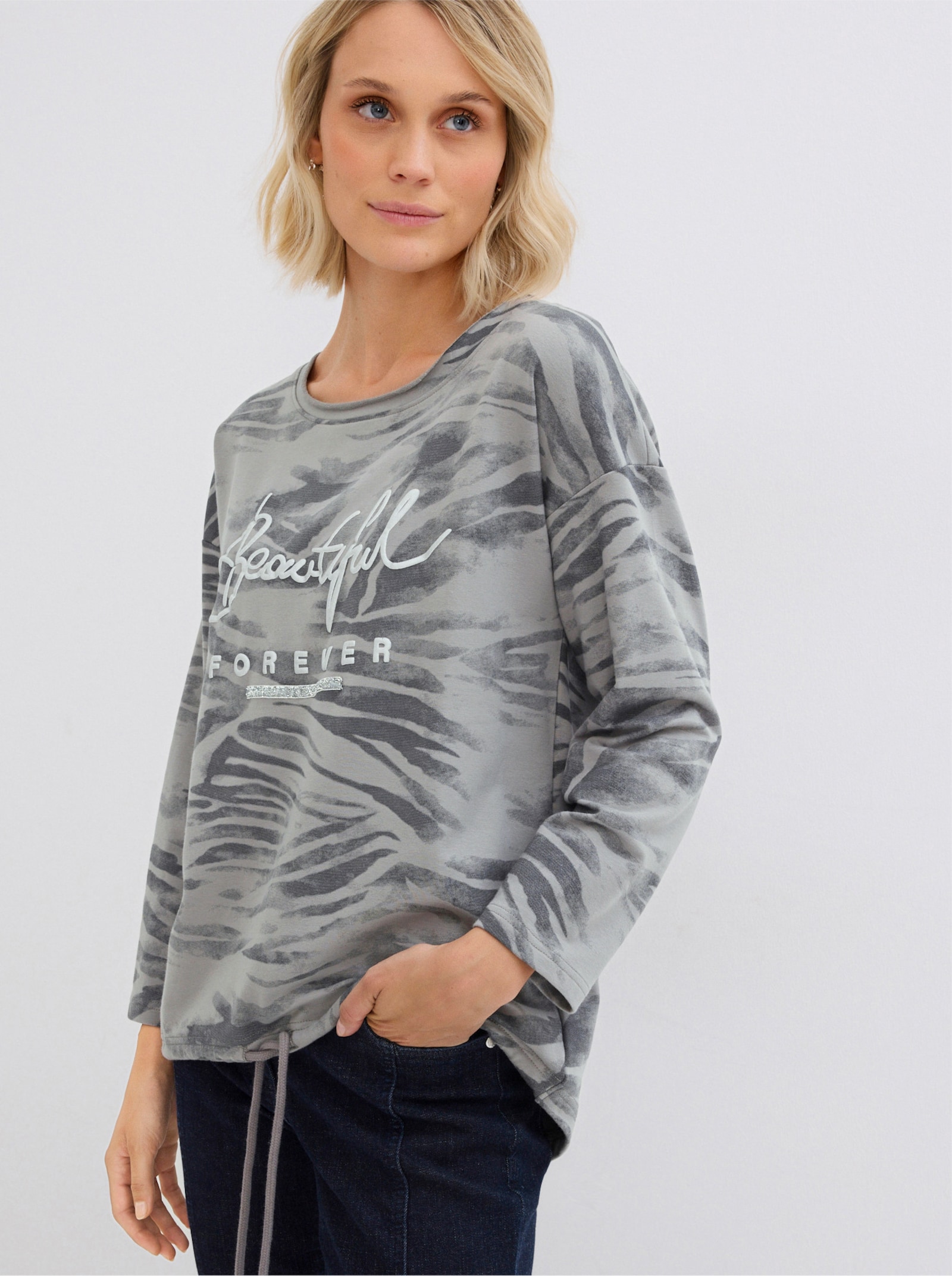 Sweatshirt mit Lettering-Motiv - hellgrau-anthrazit