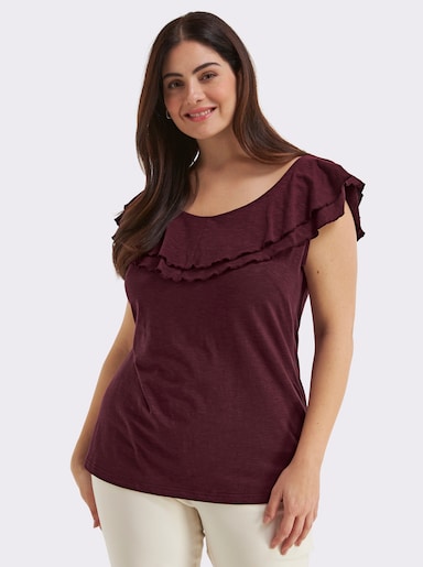 sheego Carmenshirt mit breitem Volant - burgund