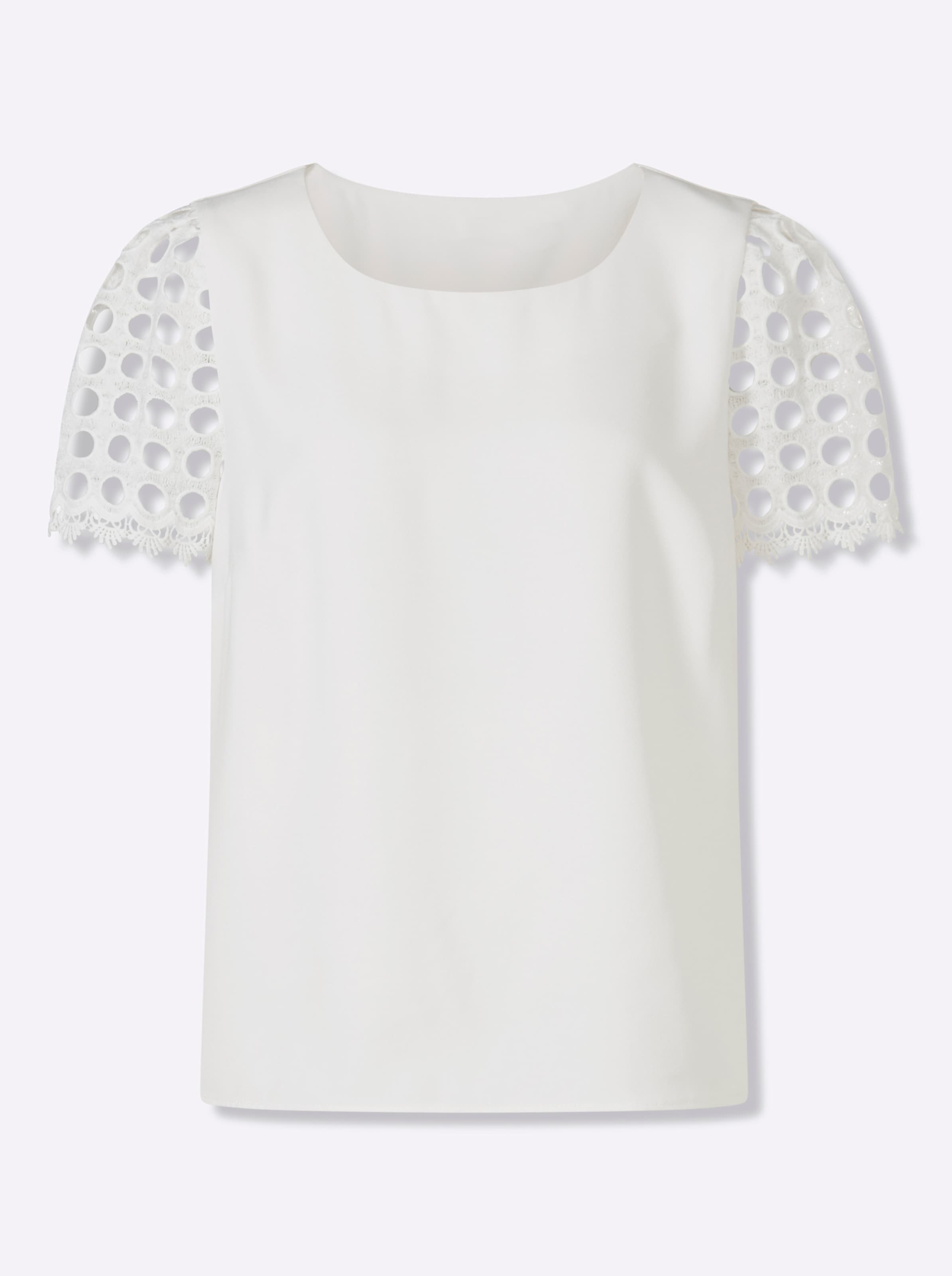 Heine Damen Weiß Kurzarmbluse Gr. 34, (Ecru), 100% Polyester, Ärmel:100% Polyester, Unifarben, Rundhals, Blusen - Bild 2