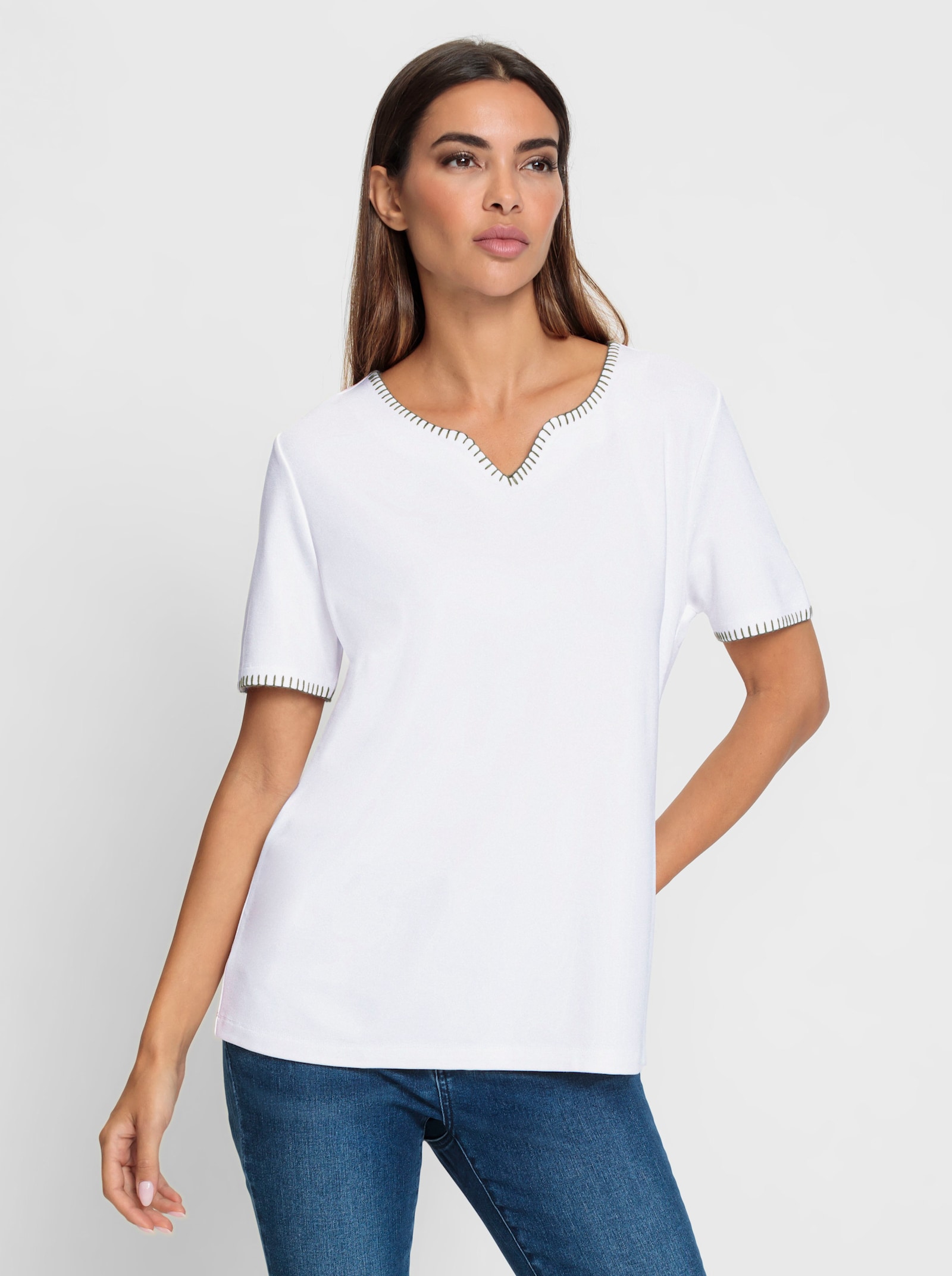 heine Shirt met korte mouwen en contrasterende stiksels - wit