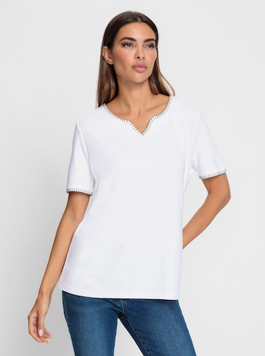 heine Kurzarmshirt mit Kontrast-Stitching - weiß